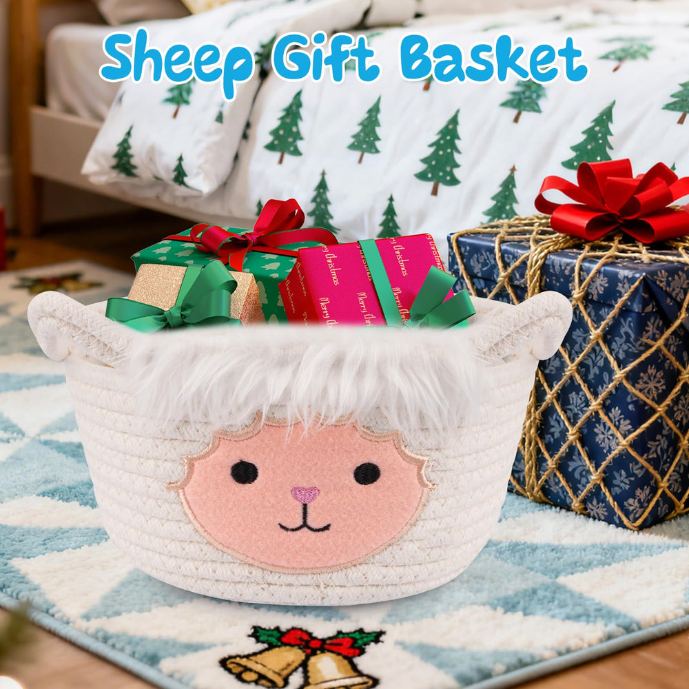 Hkojewp sheep basket on shelf shows compact nursery storage.