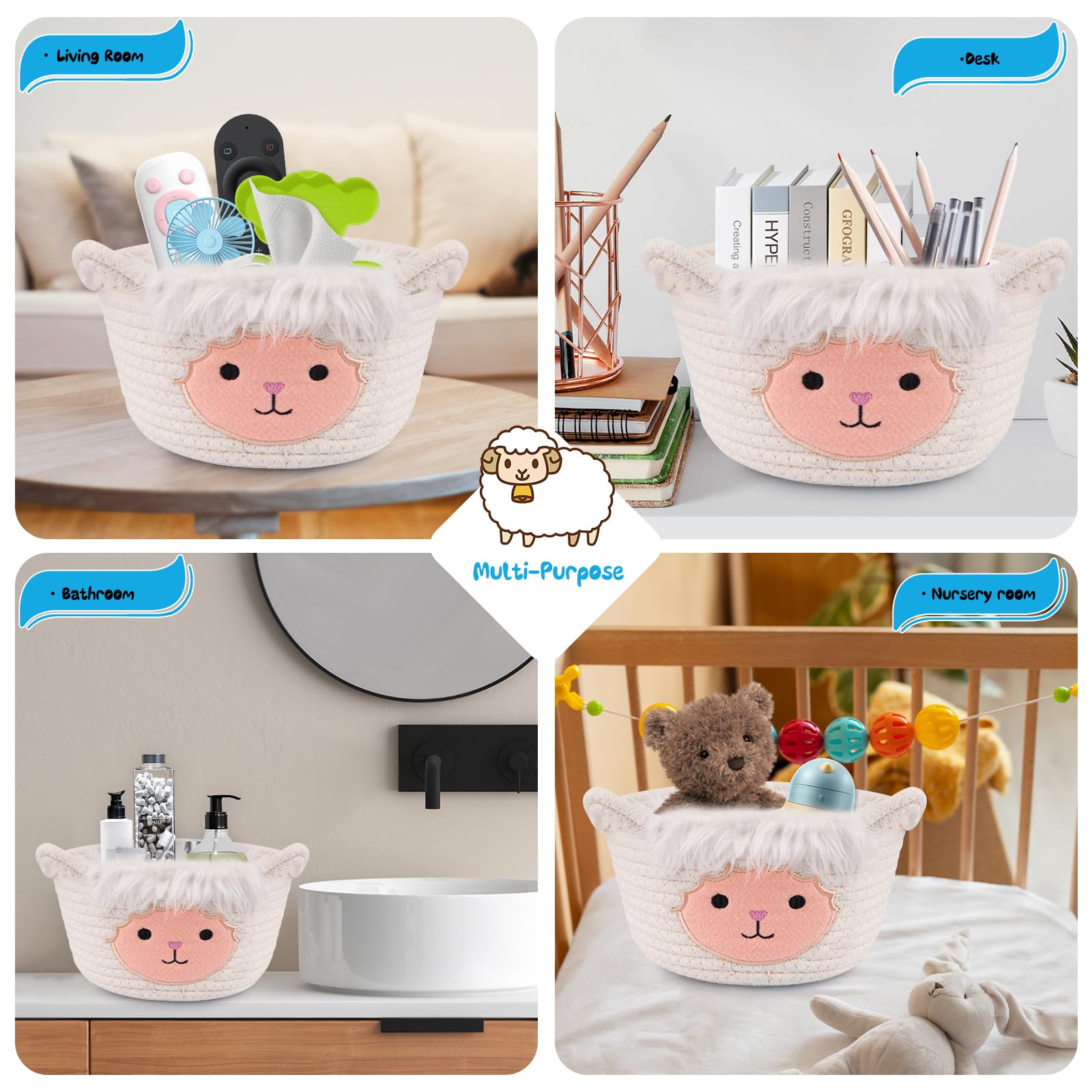 Hkojewp sheep basket textured cotton rope enhances décor.