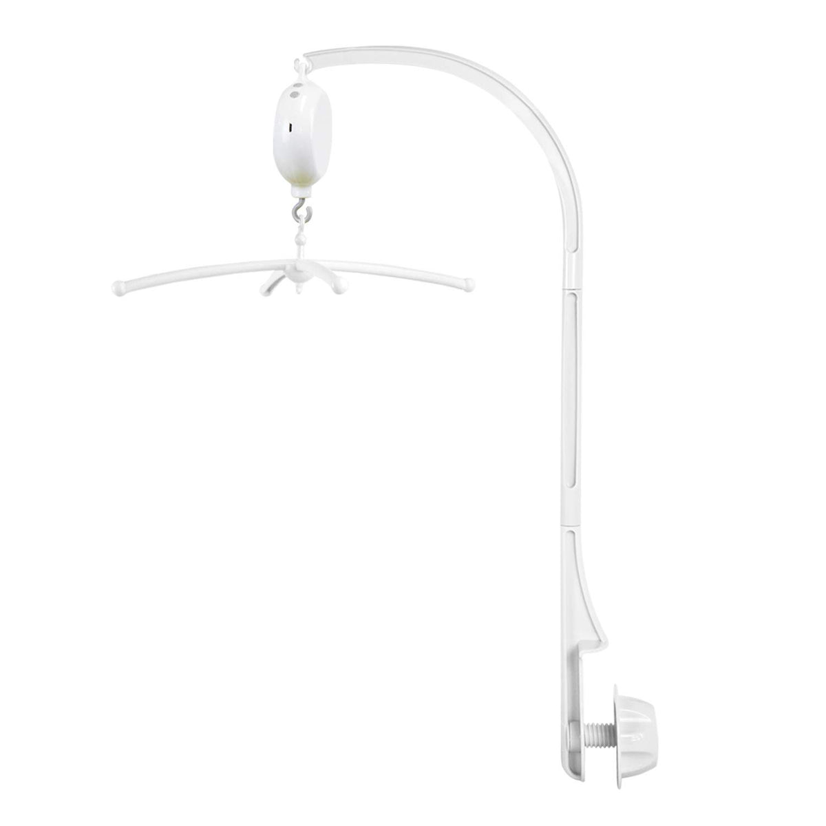HLEEDUO 26-inch crib mobile arm secured to crib for stable setup.