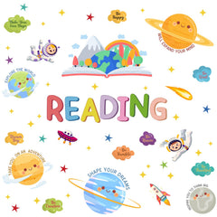 HLNIUC reading wall decor with universe planets and astronauts for a playful kids' room
