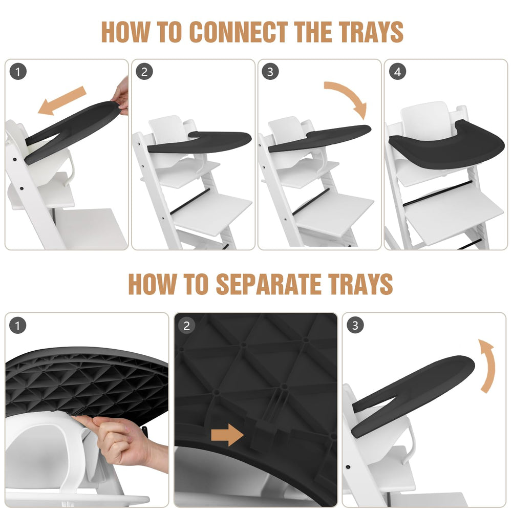 HLVEIN Tripp Trapp tray installed on chair shows stable setup.