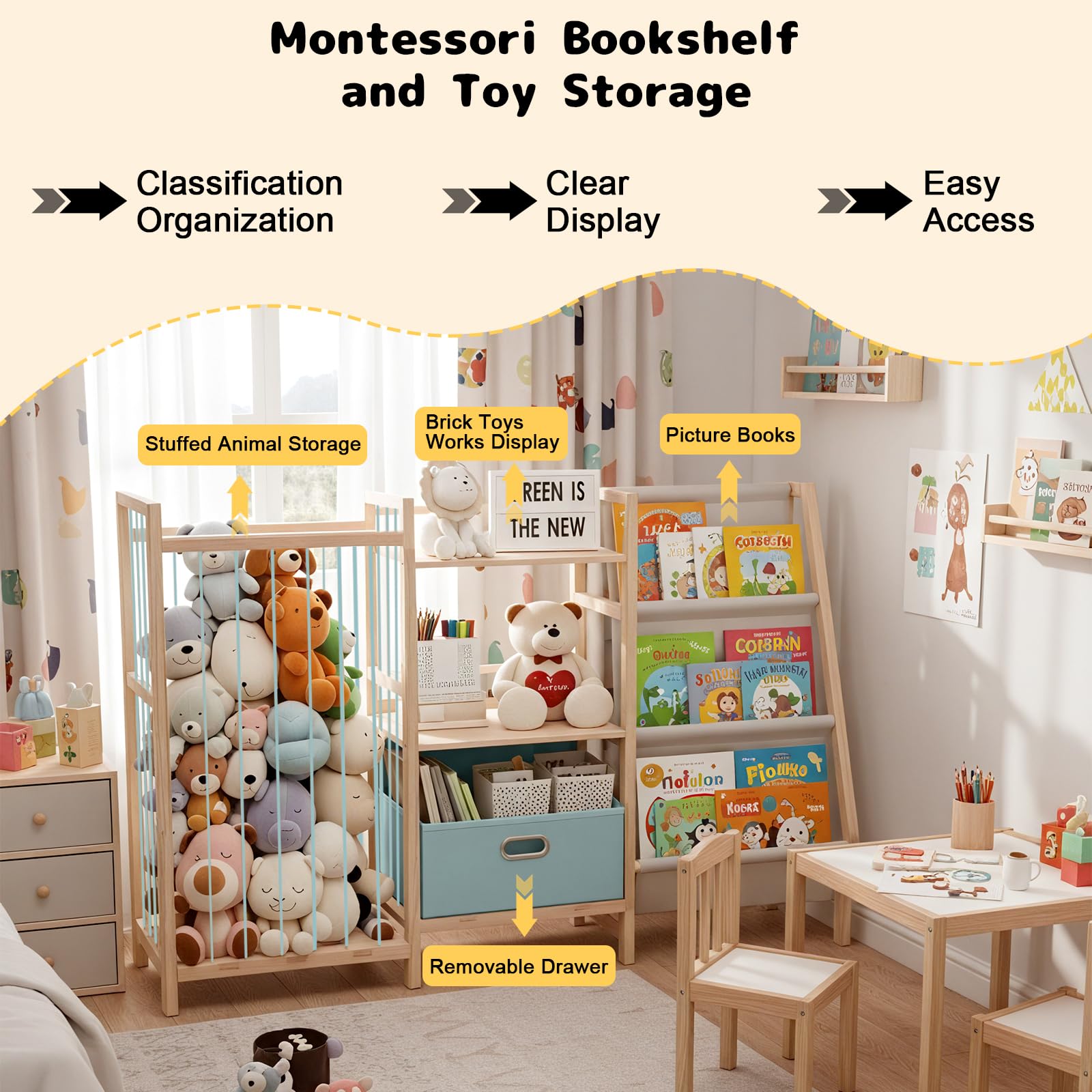 HMAZAE compact playroom storage fits any space while keeping clutter down.