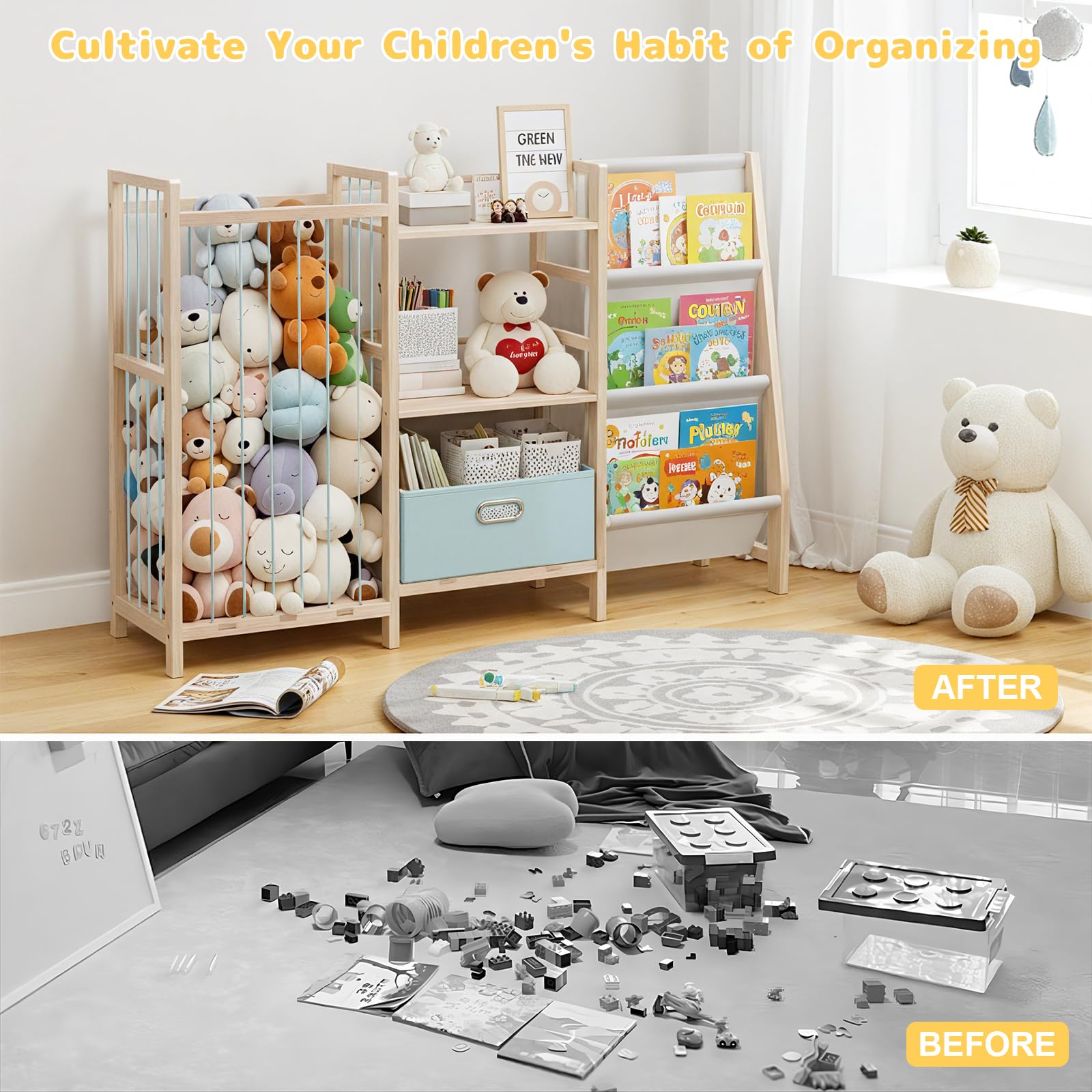 HMAZAE Montessori-inspired storage invites independent tidy-up routines.
