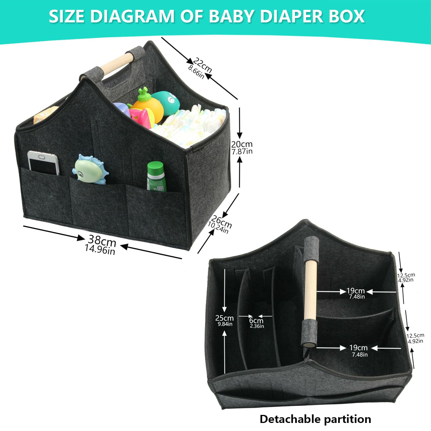 HMOSSVK diaper caddy with detachable partitions for adjustable space