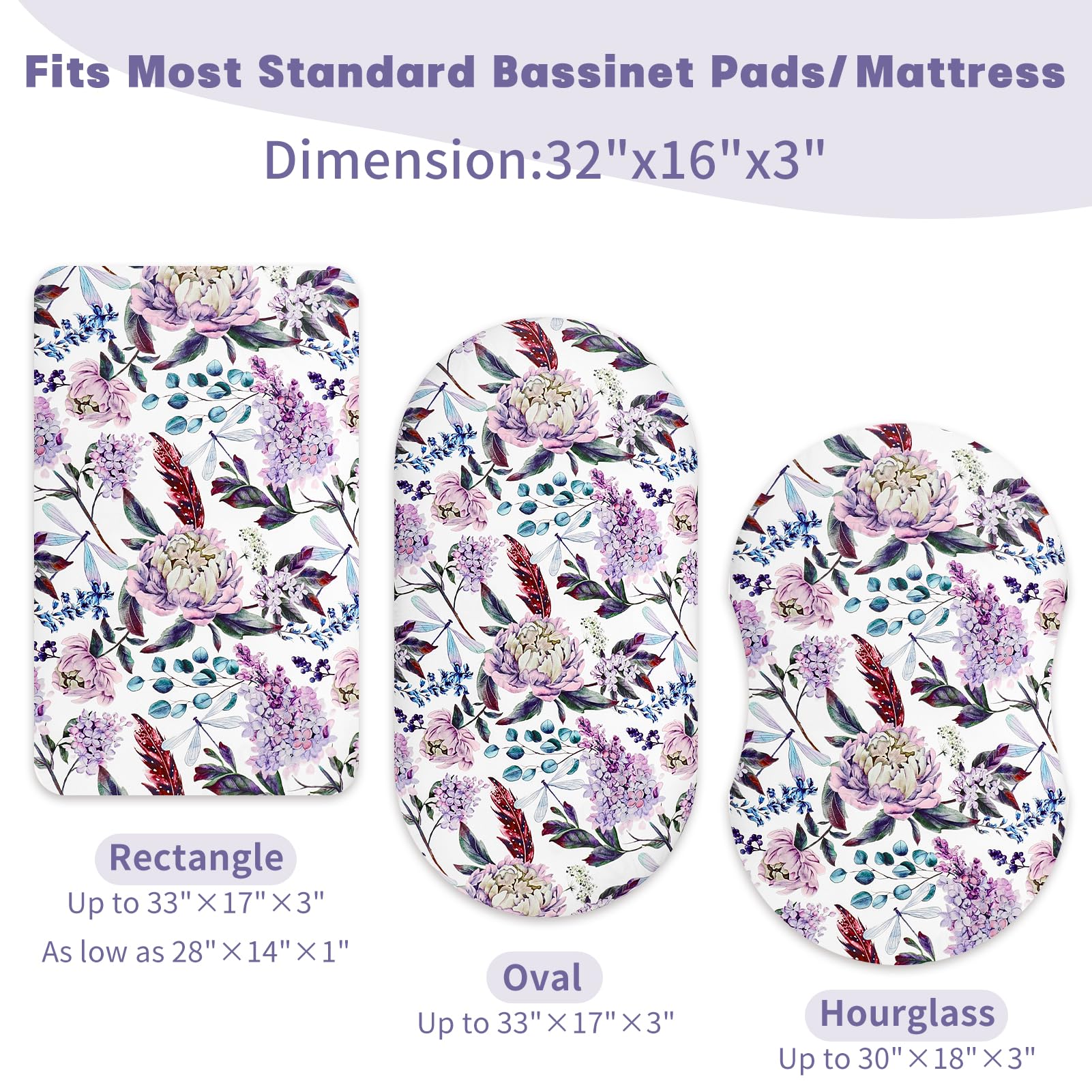HNHUAMING bassinet sheet in purple wisteria floral pattern enhances nursery décor.