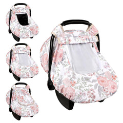 HNHUAMING car seat cover in pink floral pattern protects newborns from sun and wind