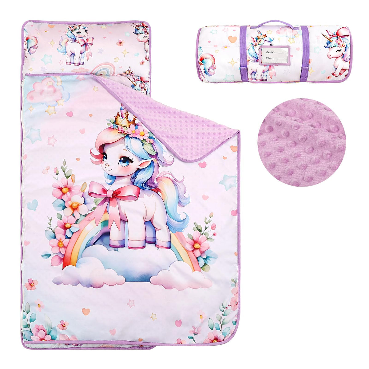 HNHUAMING toddler nap mat with removable pillow for easy cleaning and travel