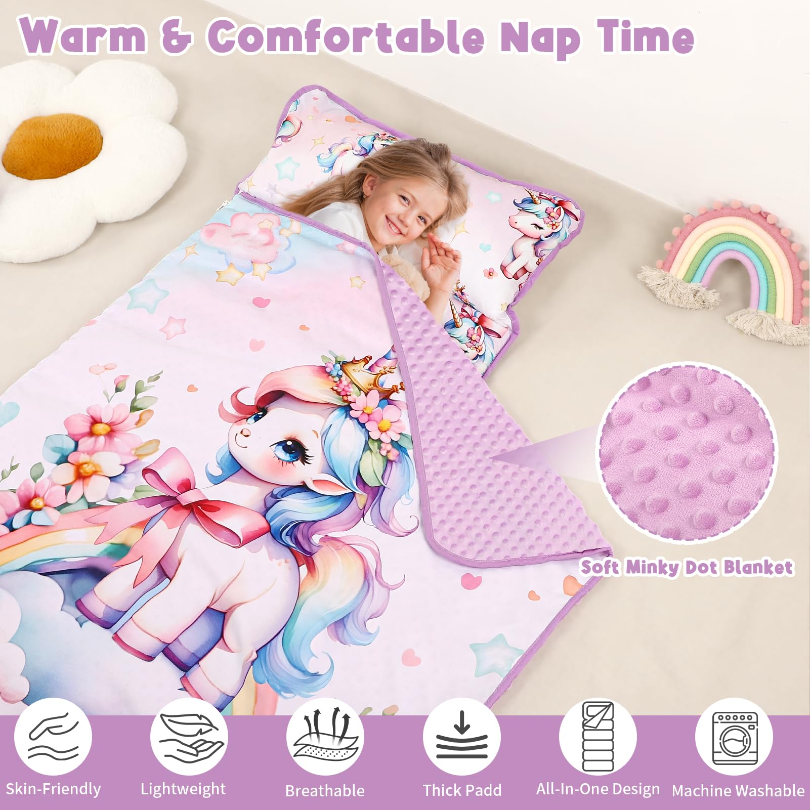 HNHUAMING unicorn-pattern nap mat ideal for daycare and nap time