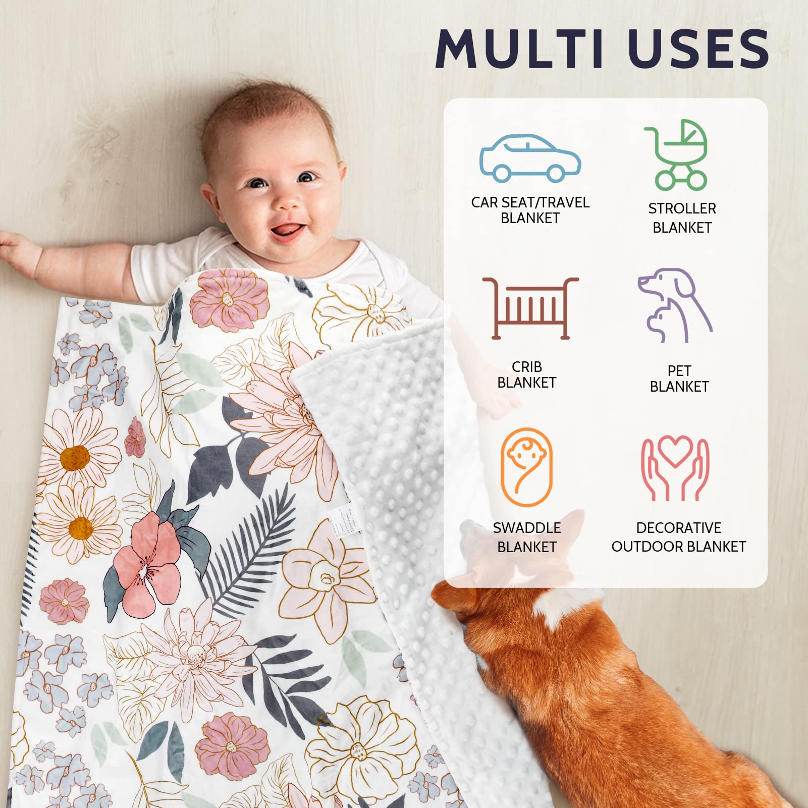 HNHUAMING flower mink blanket close-up highlights plush softness and double-layer comfort.