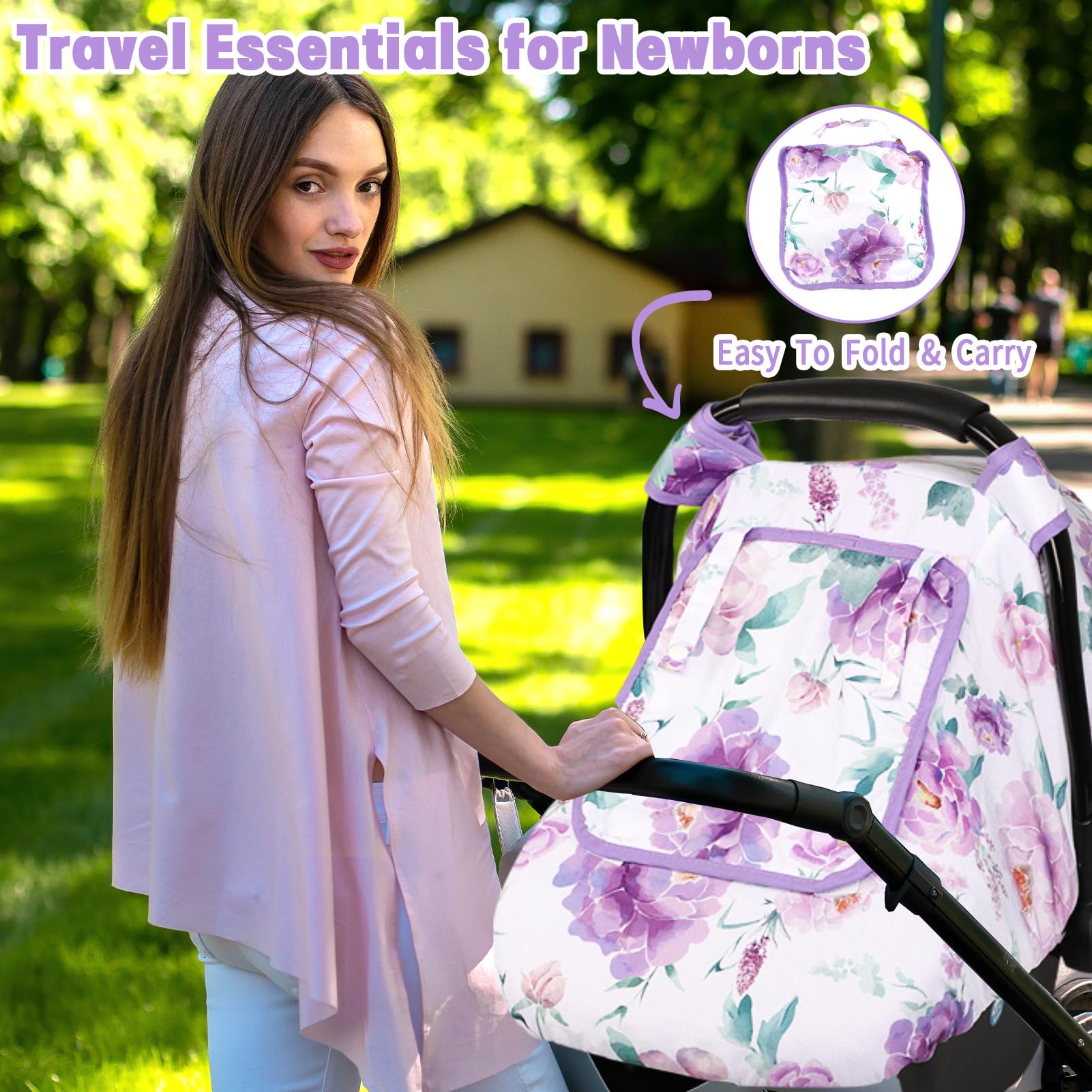 HNHUAMING purple floral print adds style to everyday baby gear.
