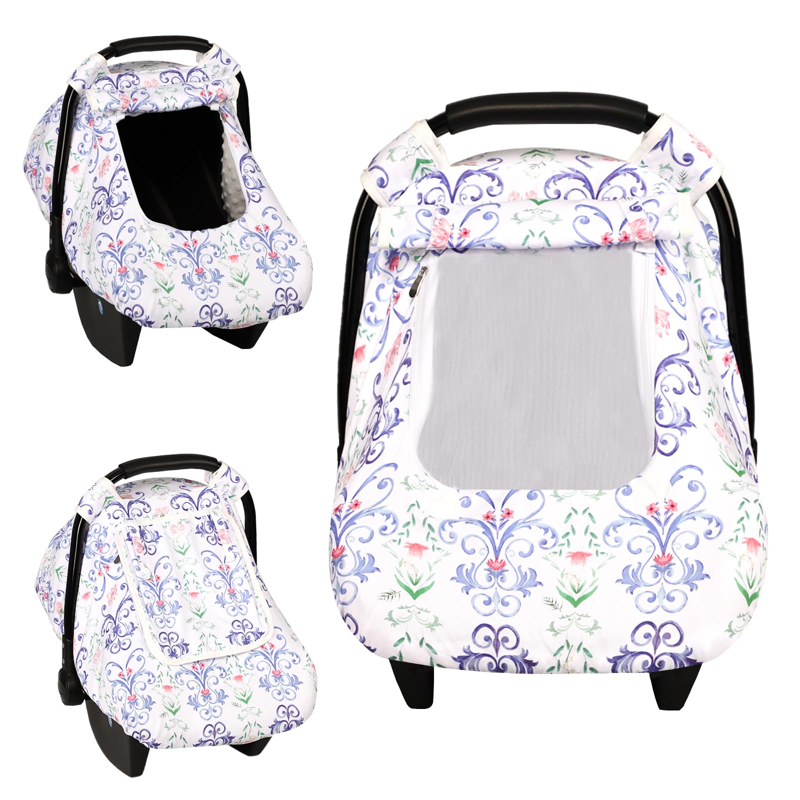 HNHUAMING blue floral carseat cover showing soft, skin-friendly fabric in use during travel