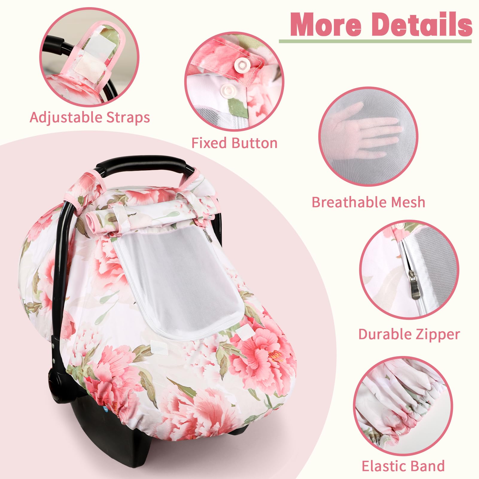 HNHUAMING ultra-soft fabric car seat cover provides gentle touch for newborns.