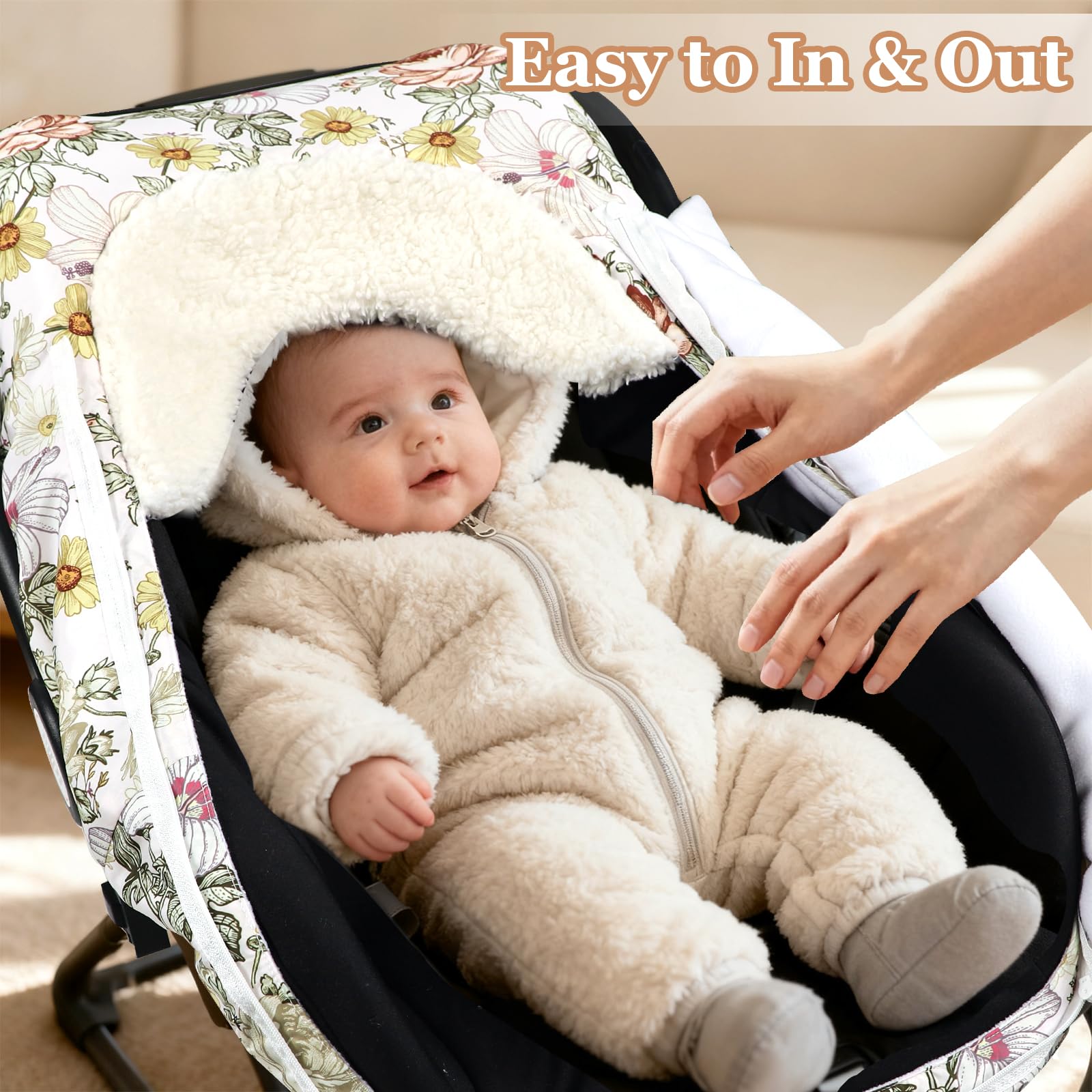 HNHUAMING car seat cover in purple floral pattern adds cozy style.