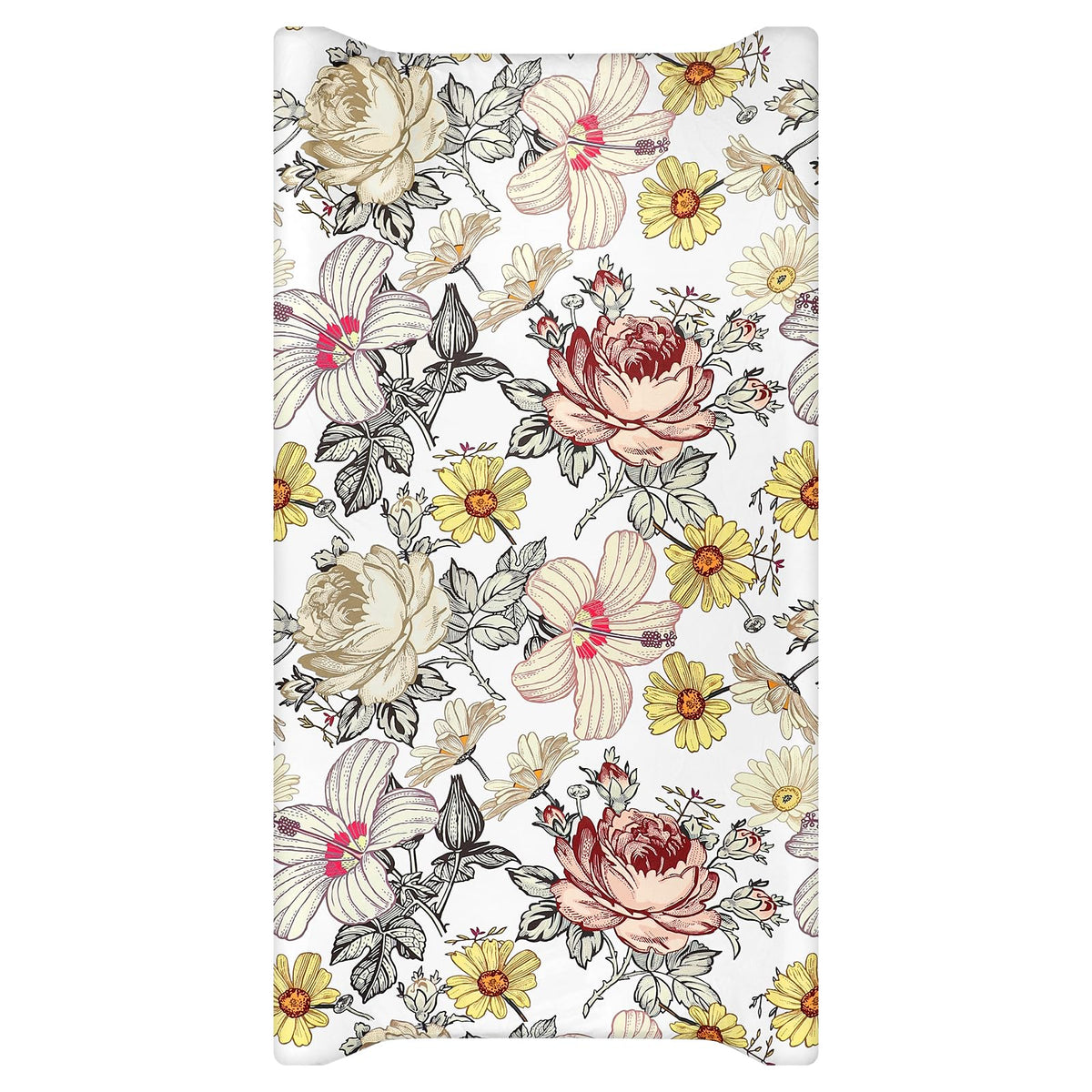 HNHUAMING floral changing pad cover on a standard pad provides a soft surface for diaper changes.