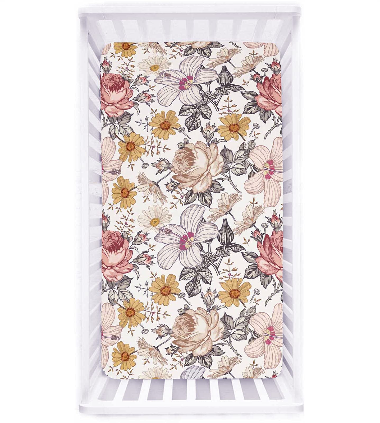 HNHUAMING daisy floral crib sheet with 52x28 fit, soft on baby skin.