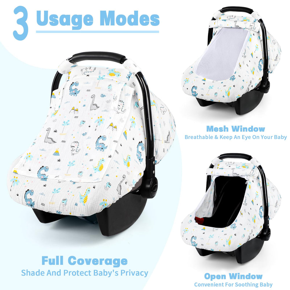 HNHUAMING Dinosaur car seat cover uses soft muslin fabric for baby comfort