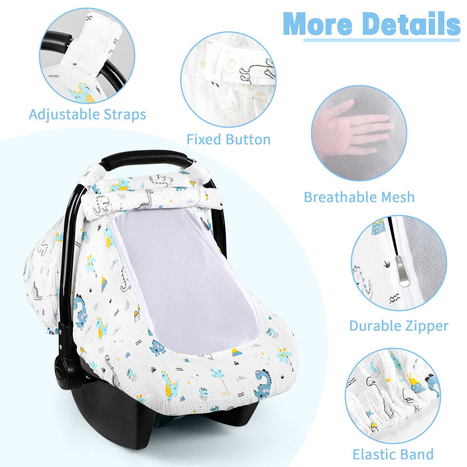 HNHUAMING Dinosaur car seat cover is stroller-ready and machine washable