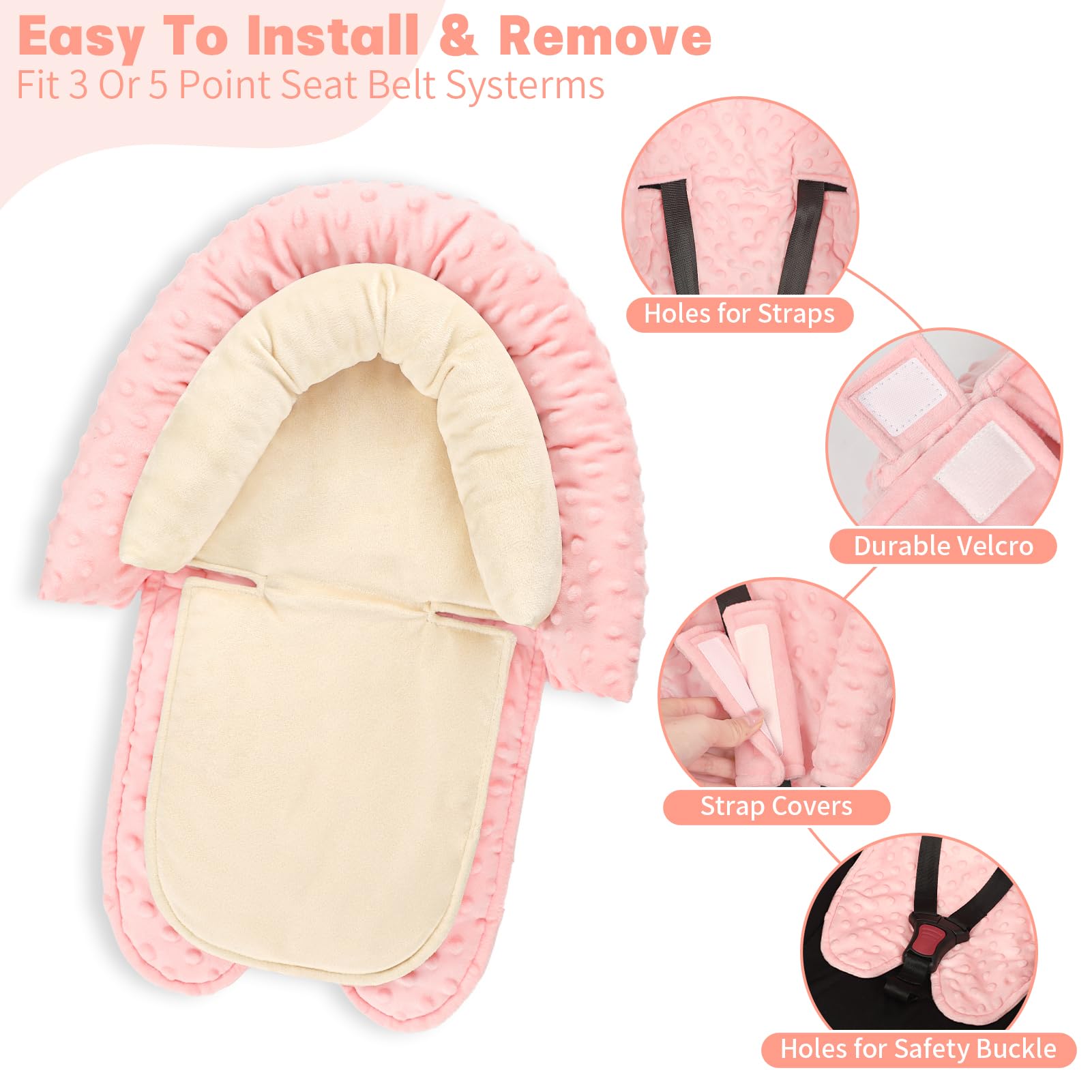 Dual head support design grows with baby for continued head stability.