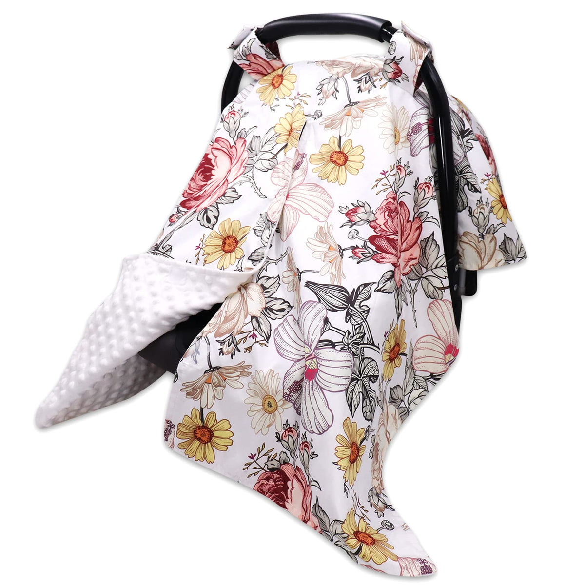 HNHUAMING floral baby car seat canopy provides soft shade and privacy on the go