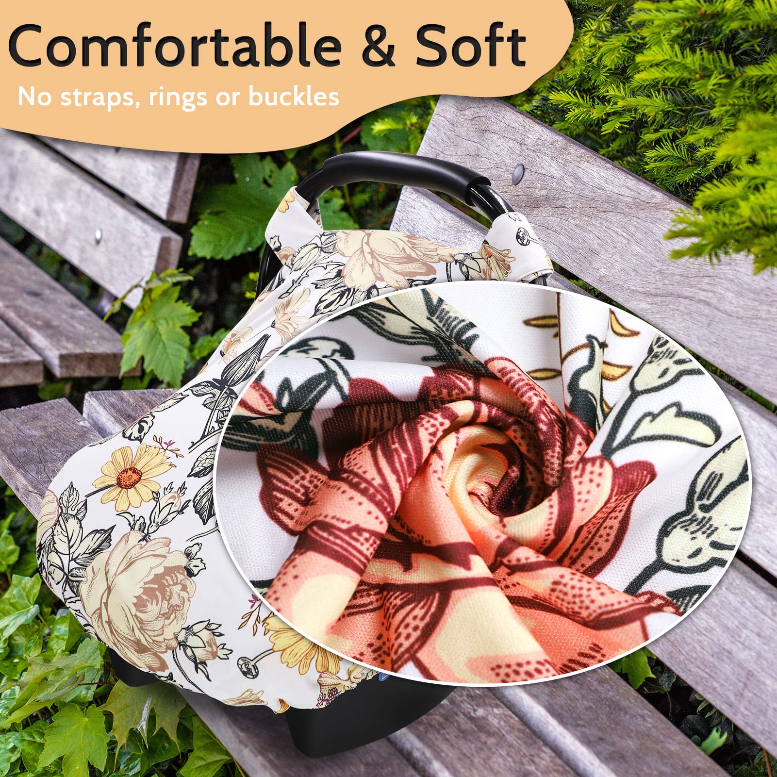 HNHUAMING floral baby carrier cover offers easy diaper change access.