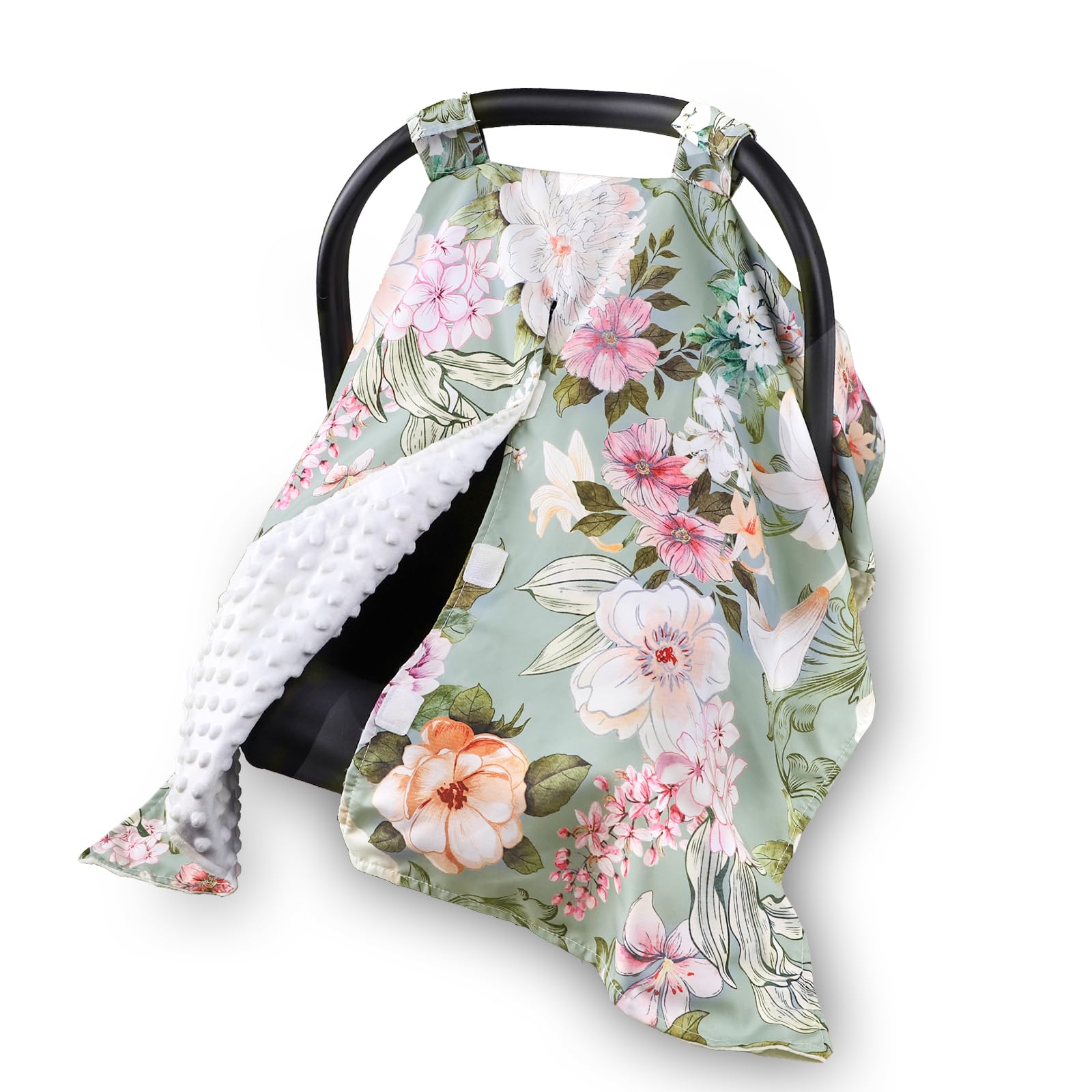 HNHUAMING floral infant car seat cover with soft, breathable fabric and delicate green leaves.