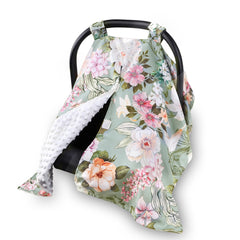 HNHUAMING floral infant car seat cover with soft, breathable fabric and delicate green leaves.