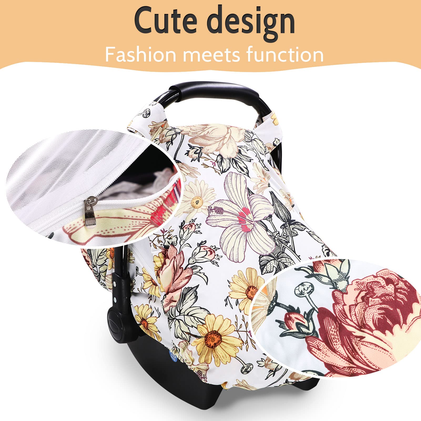 HNHUAMING floral stroller cover with stretchy sun shade for sun protection.