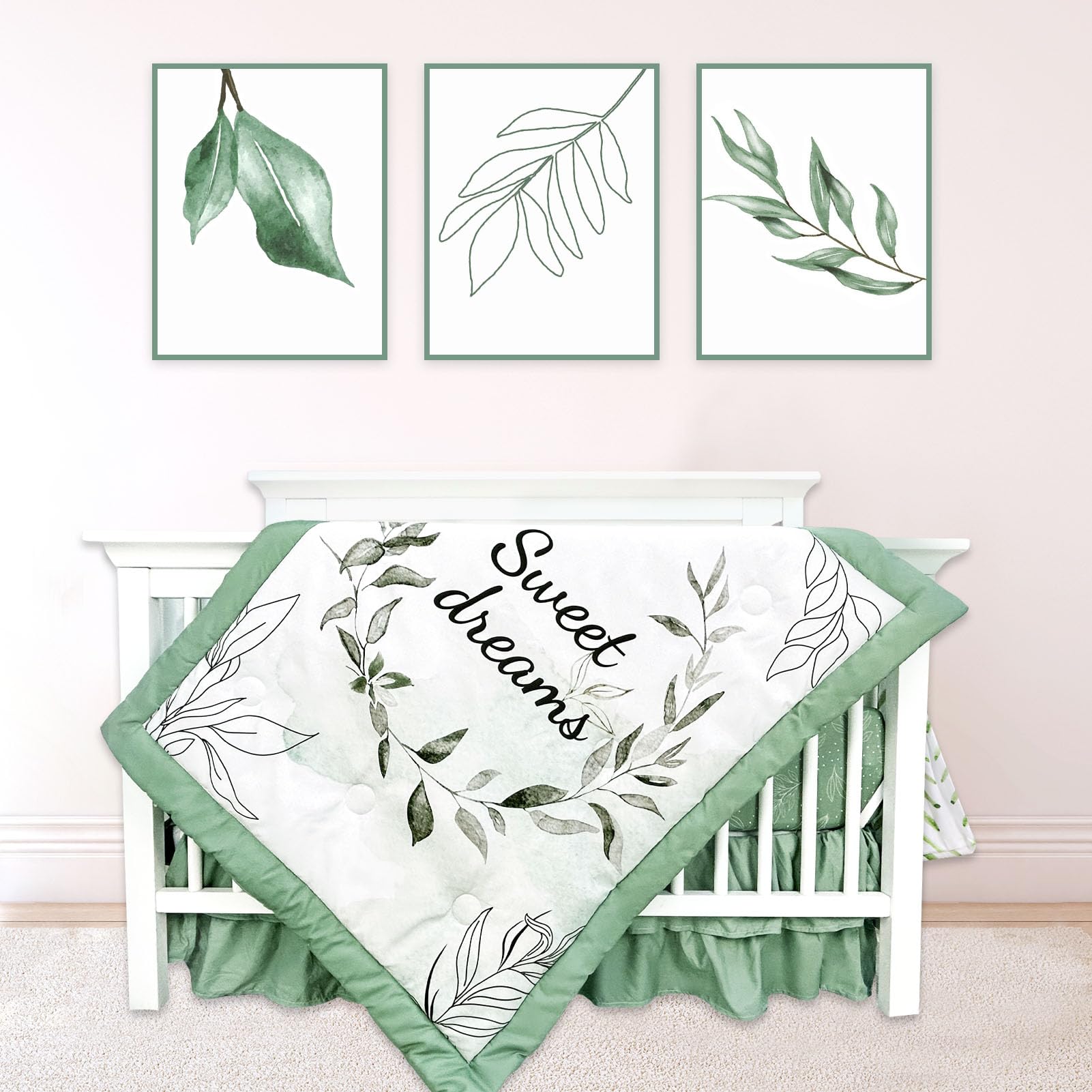 HNHUAMING Green Leaf crib quilt offers cozy warmth and decorative charm.