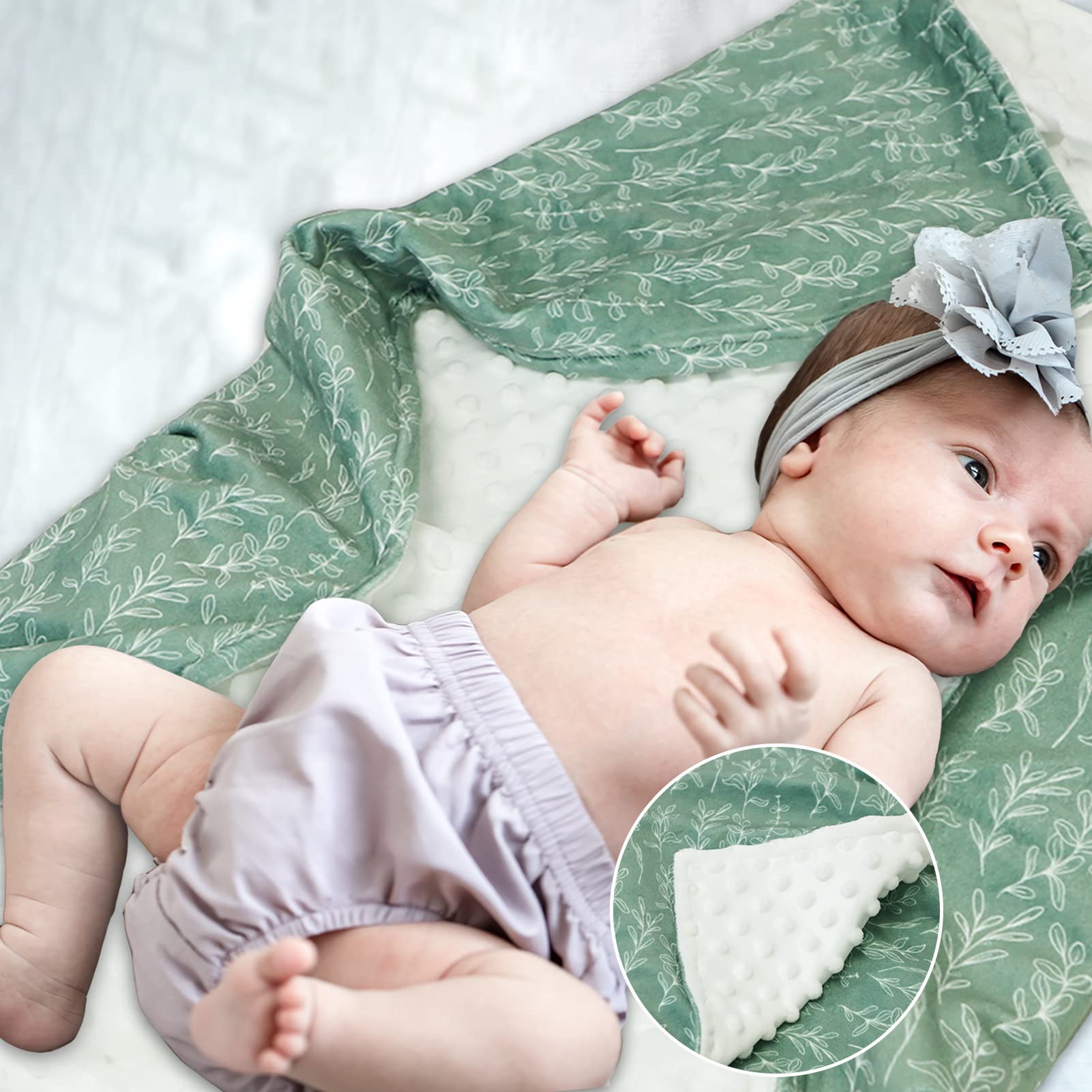 HNHUAMING Green Sage blanket with dotted backing adds gentle texture for rest