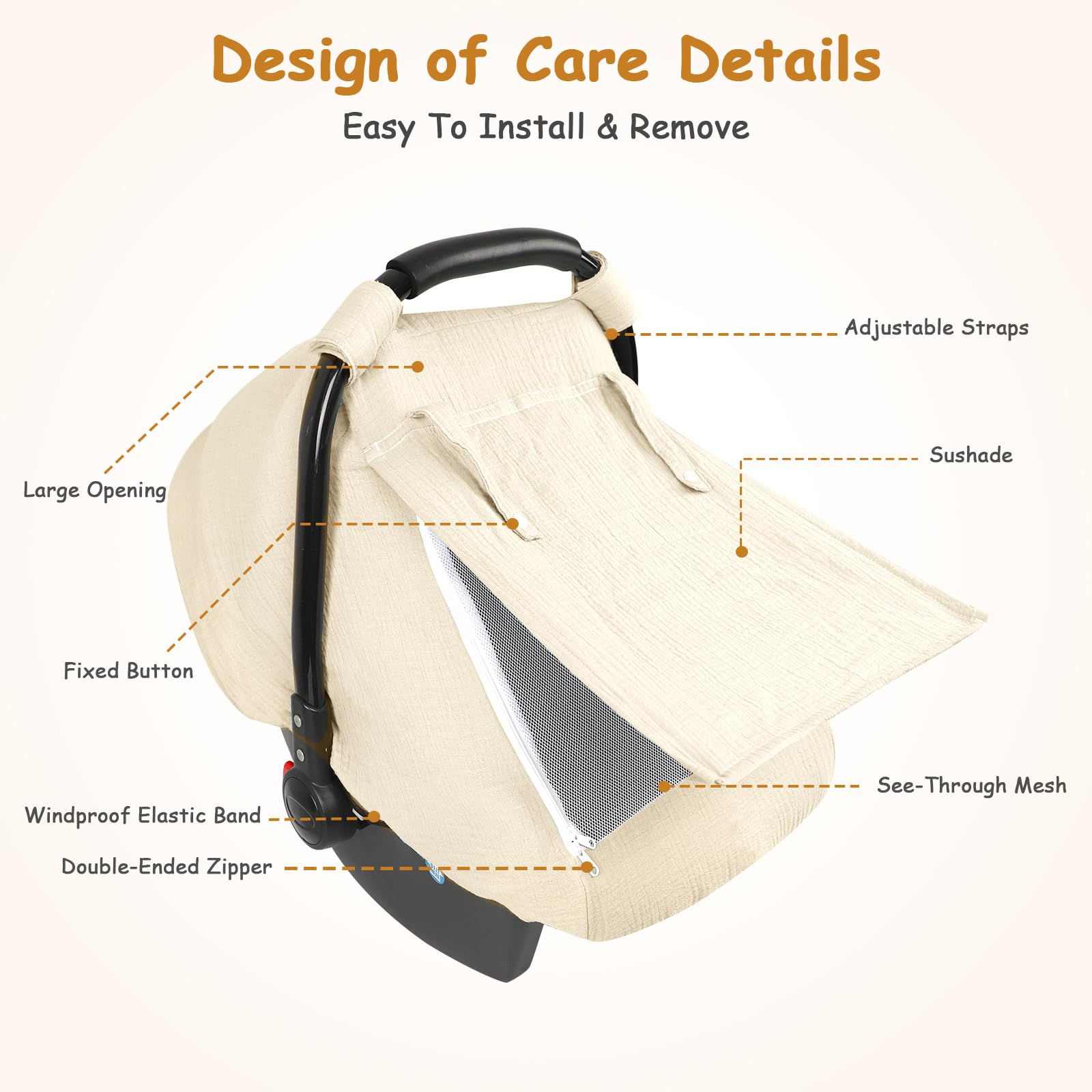 HNHUAMING infant canopy provides full-coverage protection from sun and wind