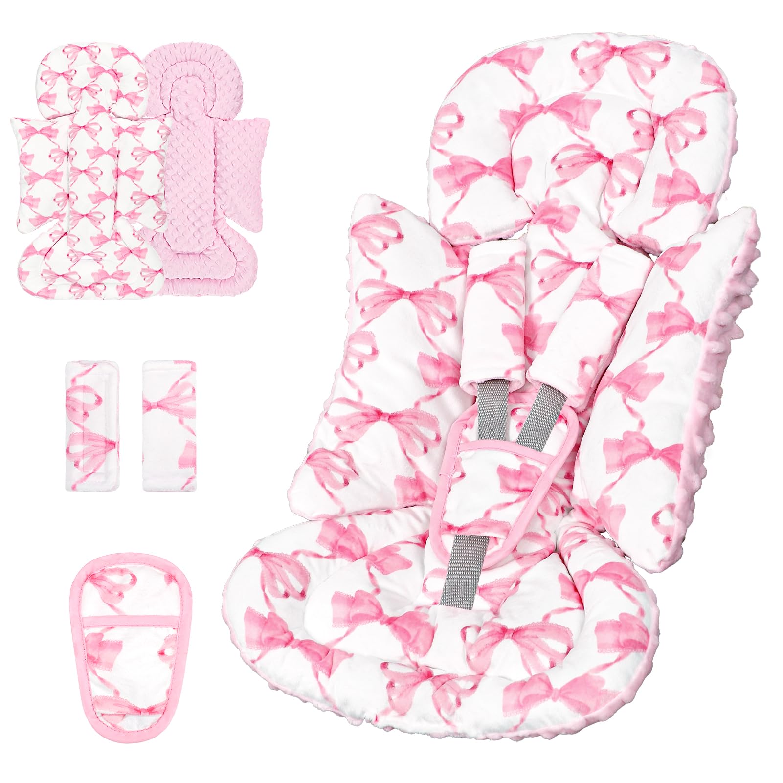 HNHUAMING infant car seat insert with pink bow for gentle head and body support.