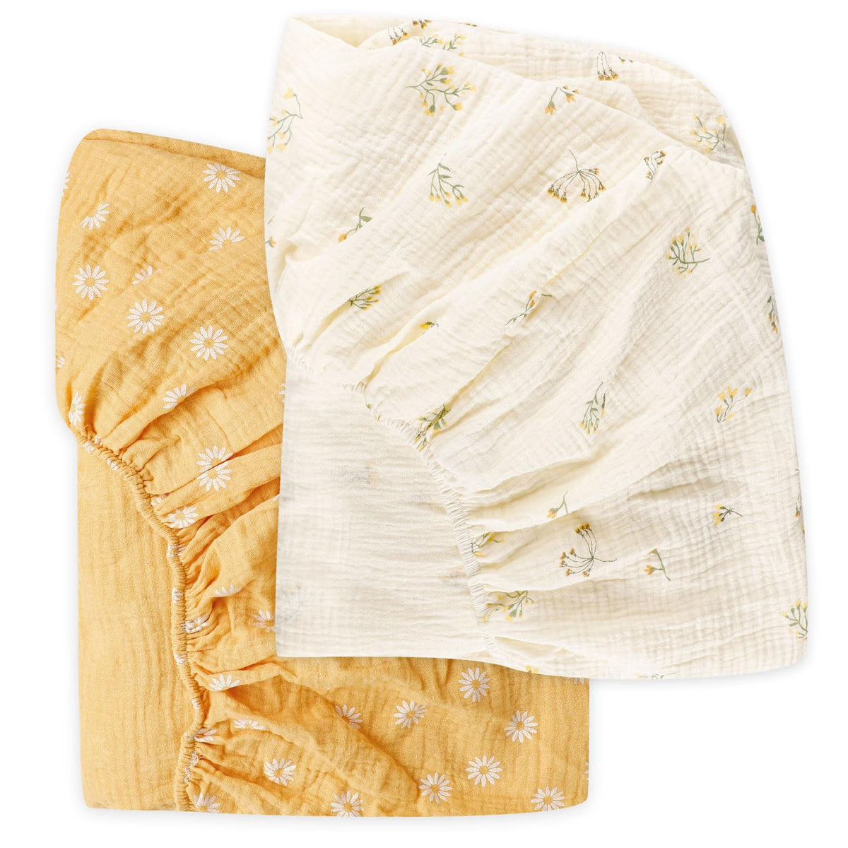 HNHUAMING muslin crib sheets daisy pattern close-up showing breathable comfort