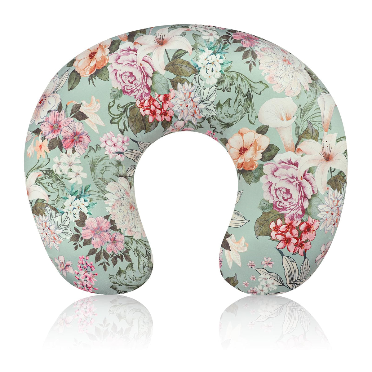 HNHUAMING nursing pillow cover with floral green pattern for breathable feeding comfort