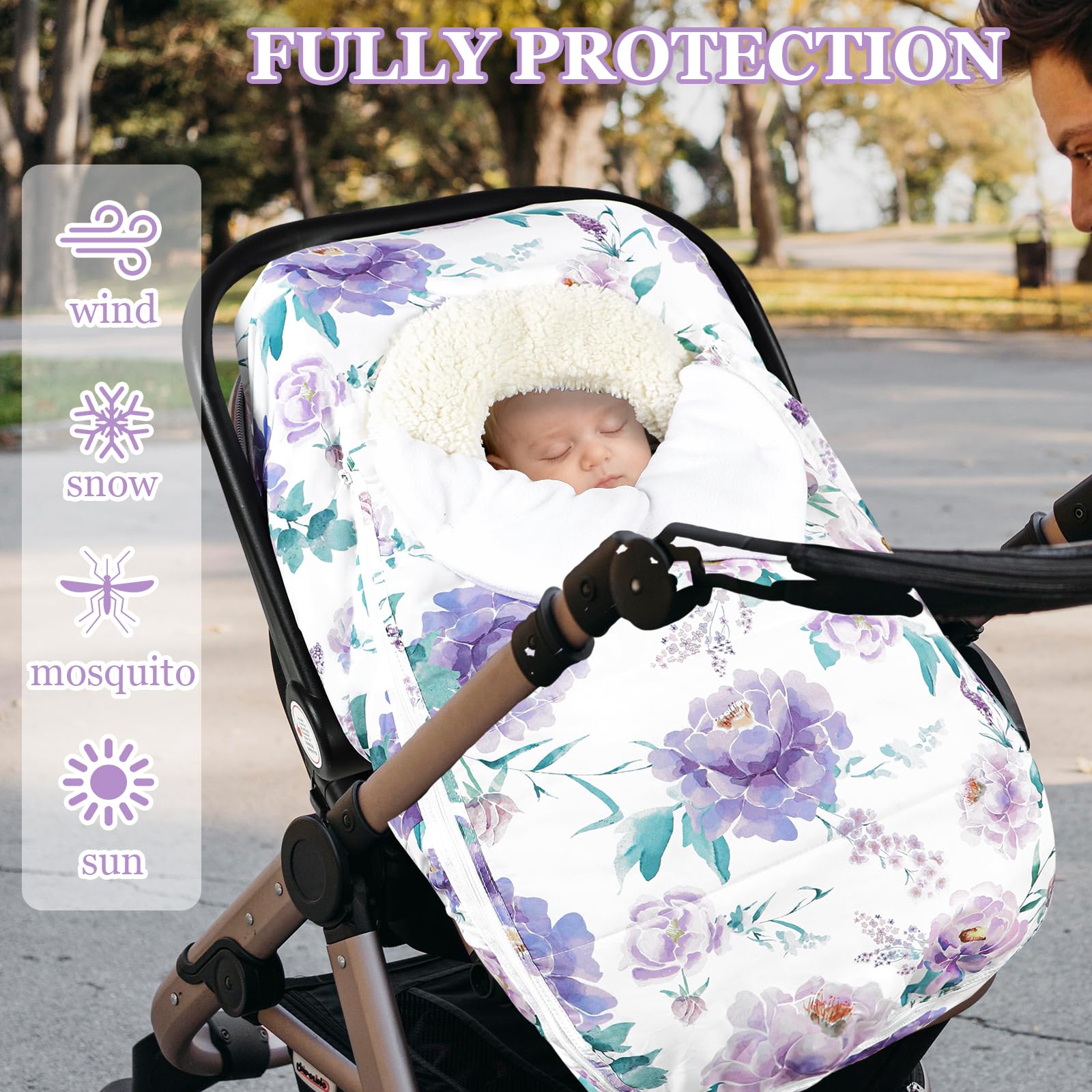 HNHUAMING plush fleece interior adds blanket-like warmth for stroller trips.