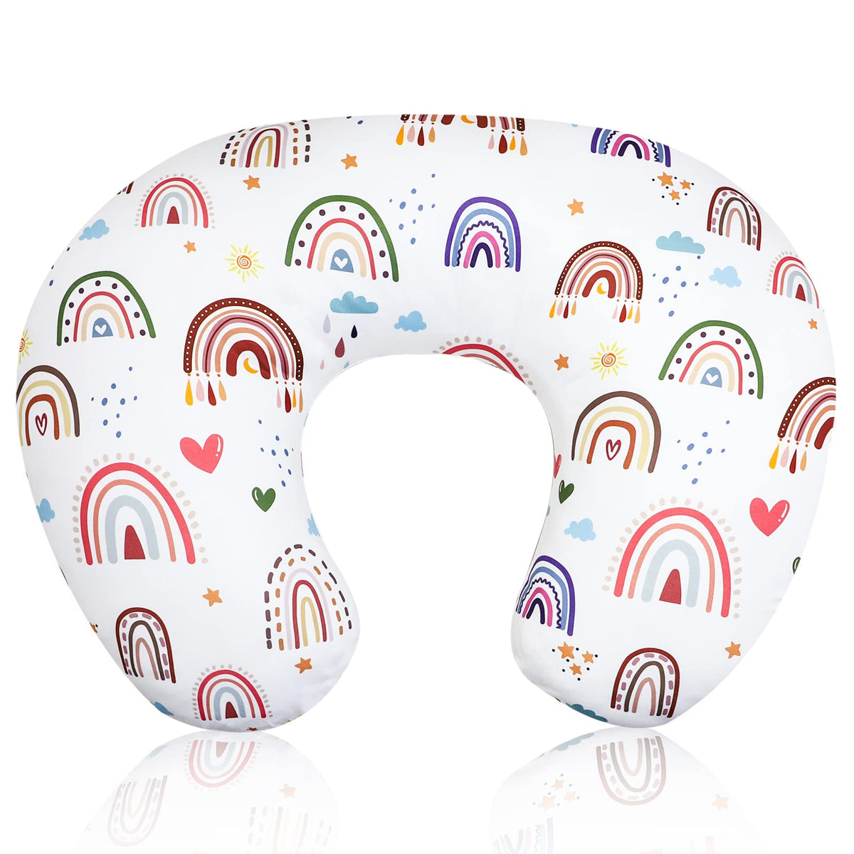 HNHUAMING Rainbow Nursing Pillow Cover on a standard pillow for easy feeding comfort