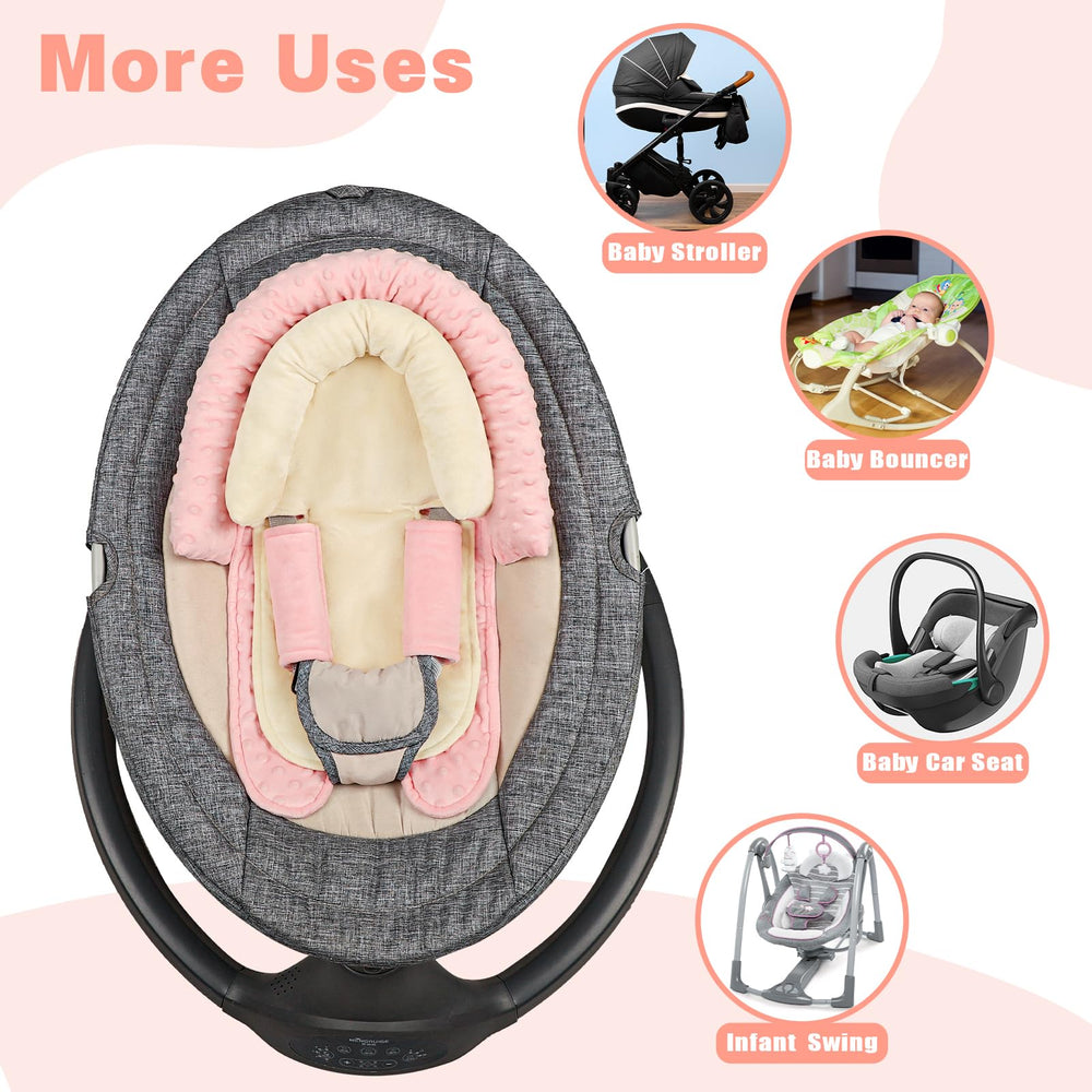 Universal fit works with most infant car seats, strollers, swings, and bouncers.