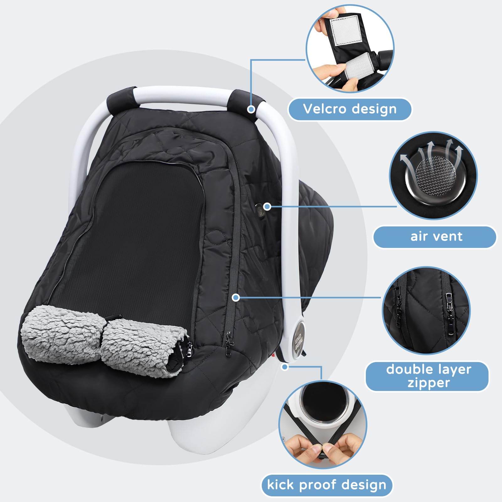 HNHUAMING warm fleece car seat cover offers soft warmth for naps.