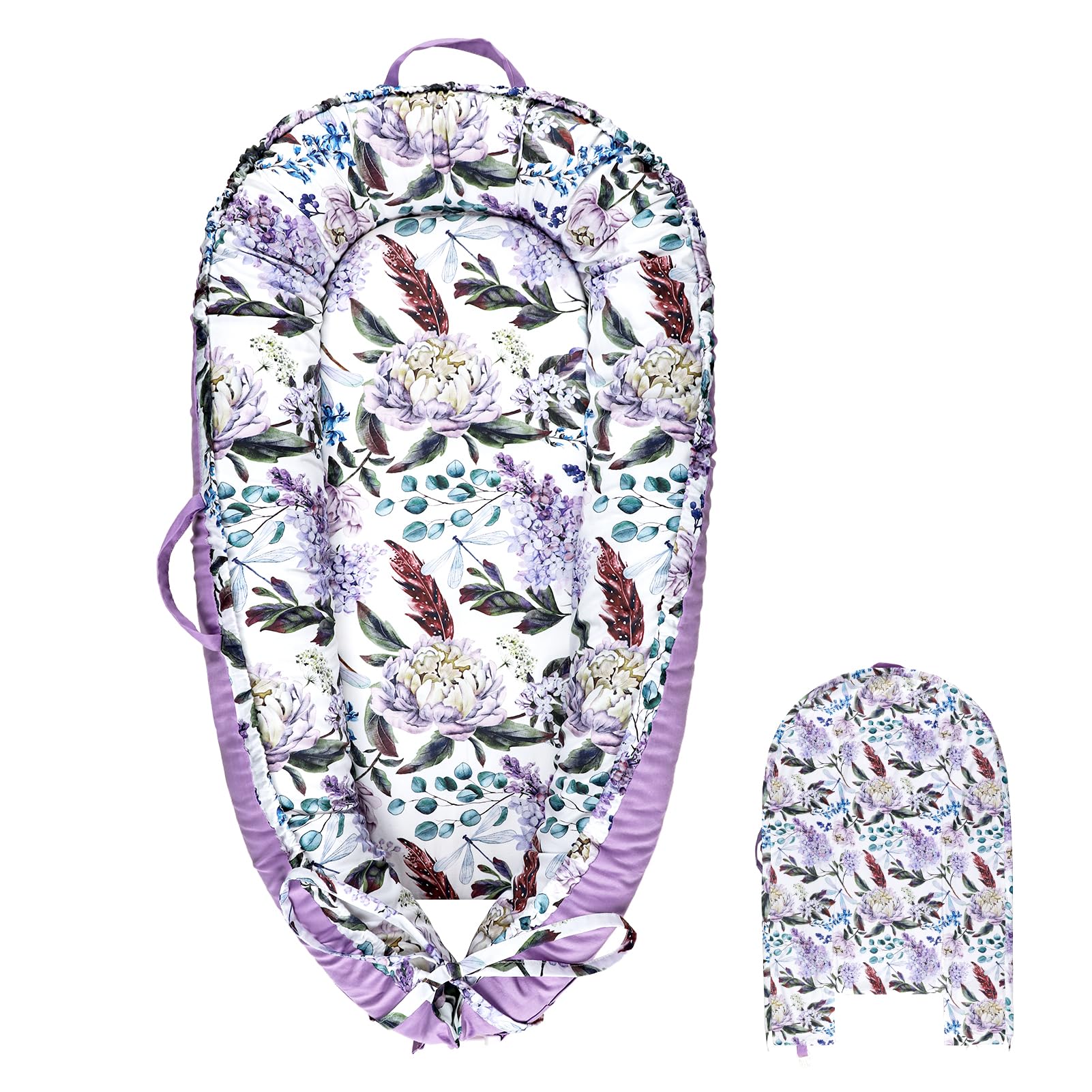 HNHUAMING baby lounger cover with purple floral pattern for cozy newborn comfort.
