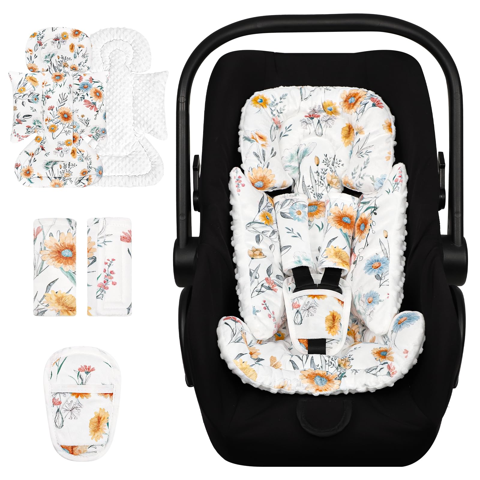 HNHUAMING infant car seat insert with daisy flower design provides soothing visual cue for newborns.