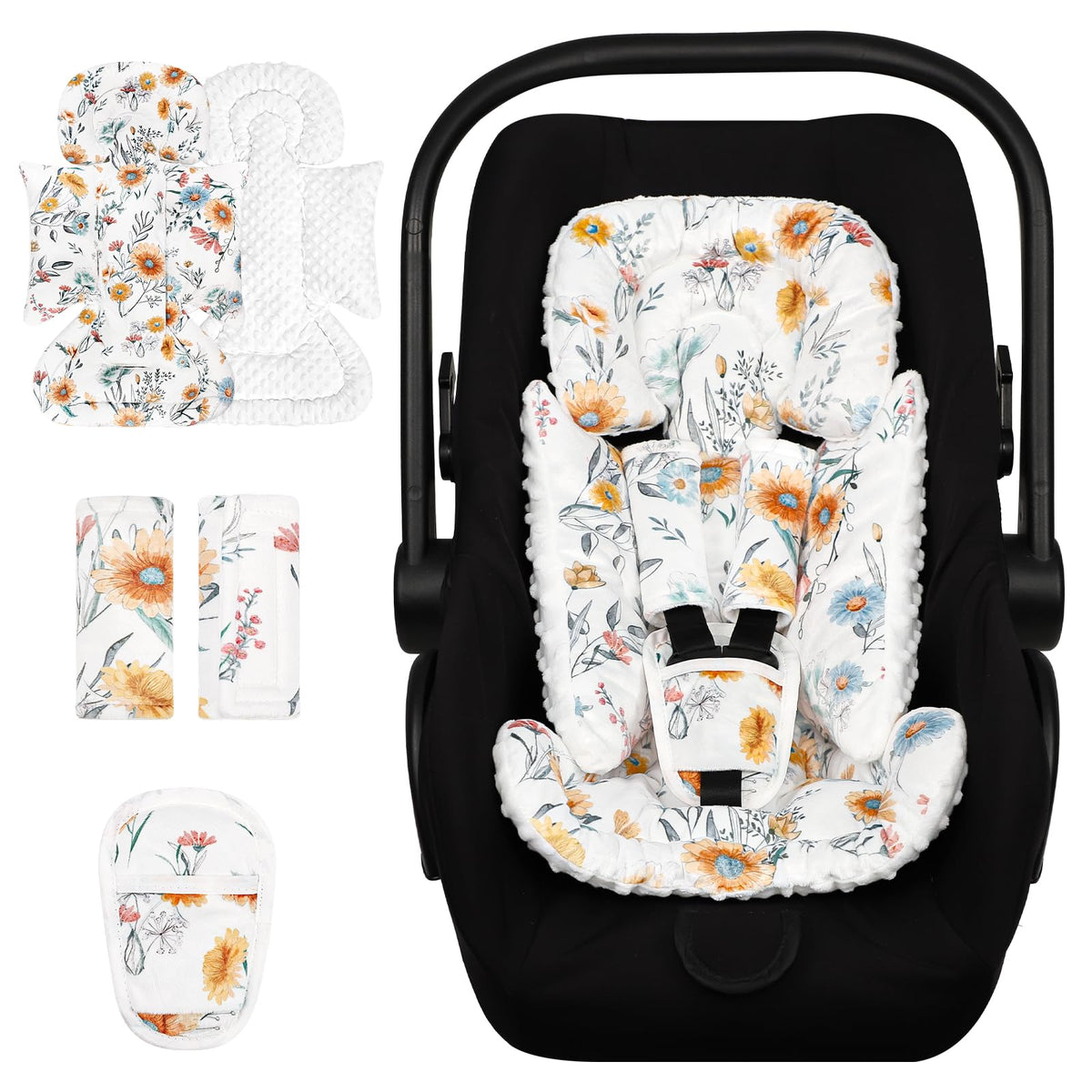 HNHUAMING infant car seat insert with daisy flower design provides soothing visual cue for newborns.