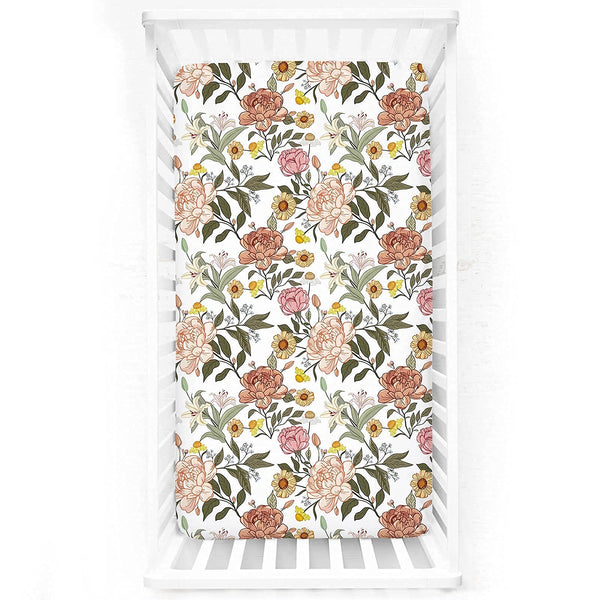 HNHUAMING neutral floral crib sheet with a 52x28 fit, soft and cozy for naps.