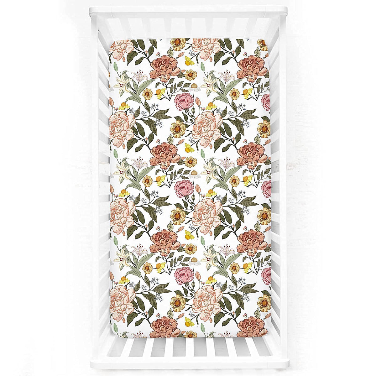 HNHUAMING neutral floral crib sheet with a 52x28 fit, soft and cozy for naps.