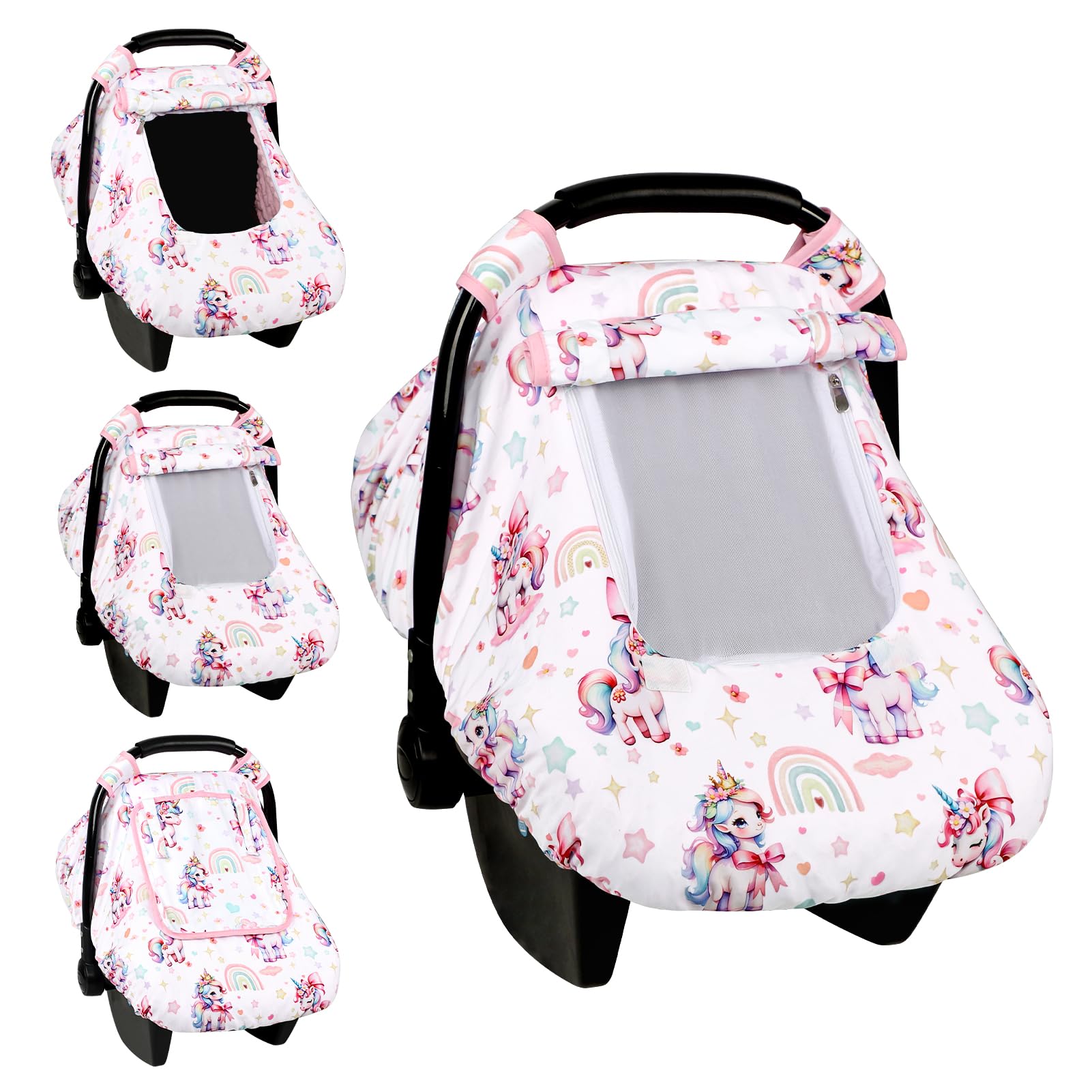 HNHUAMING unicorn rainbow car seat cover with breathable mesh window for airflow.