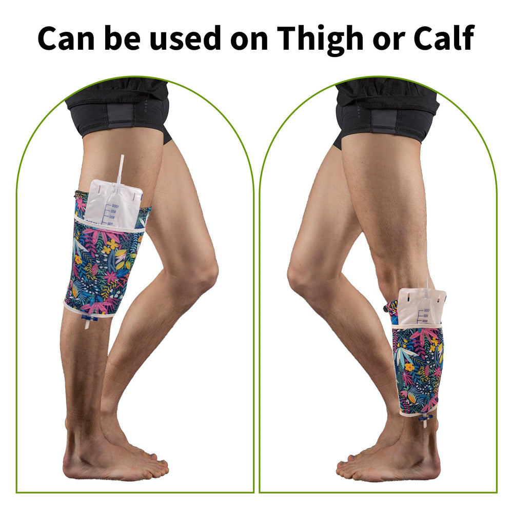 HNYG Catheter Leg Bag Holder on thigh shows discreet wear under clothing.