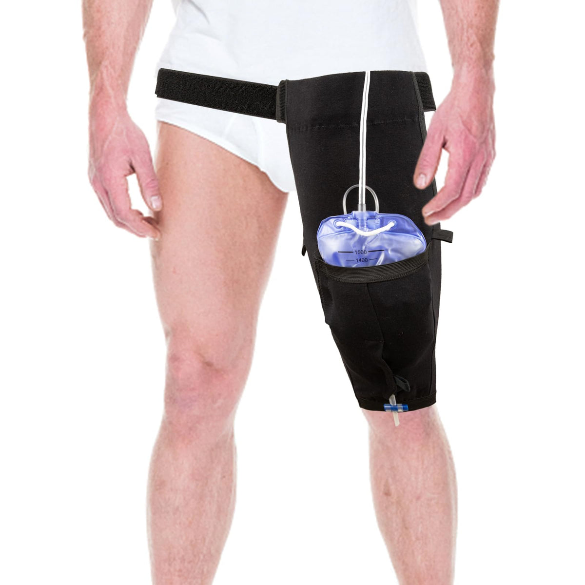 HNYG catheter leg bag holder outer view shows discreet, secure placement for daily mobility.