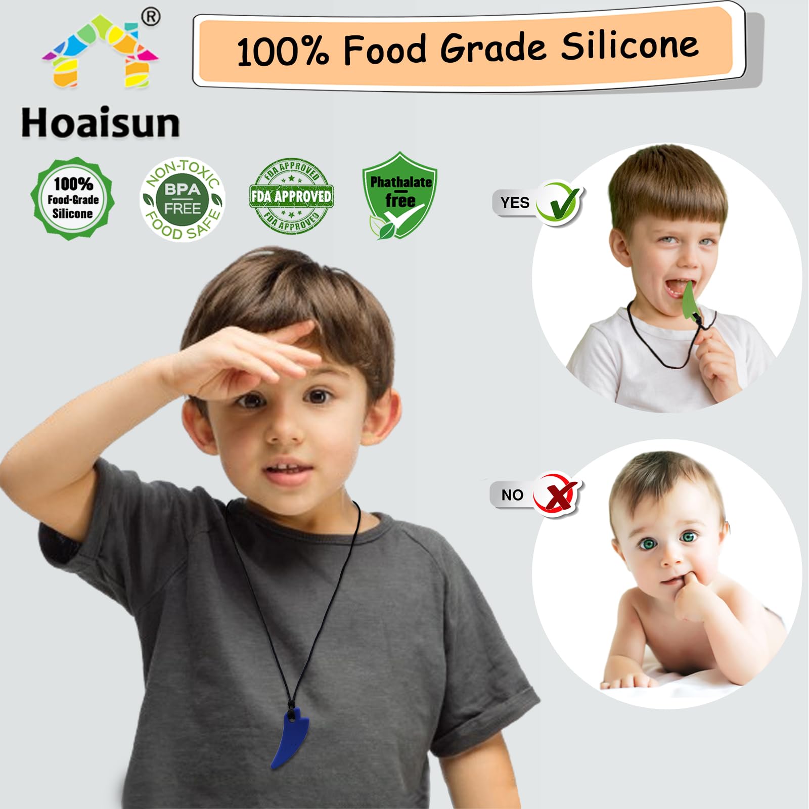 Hoaisun breakaway clasp highlighted on sensory necklace for safer wear.