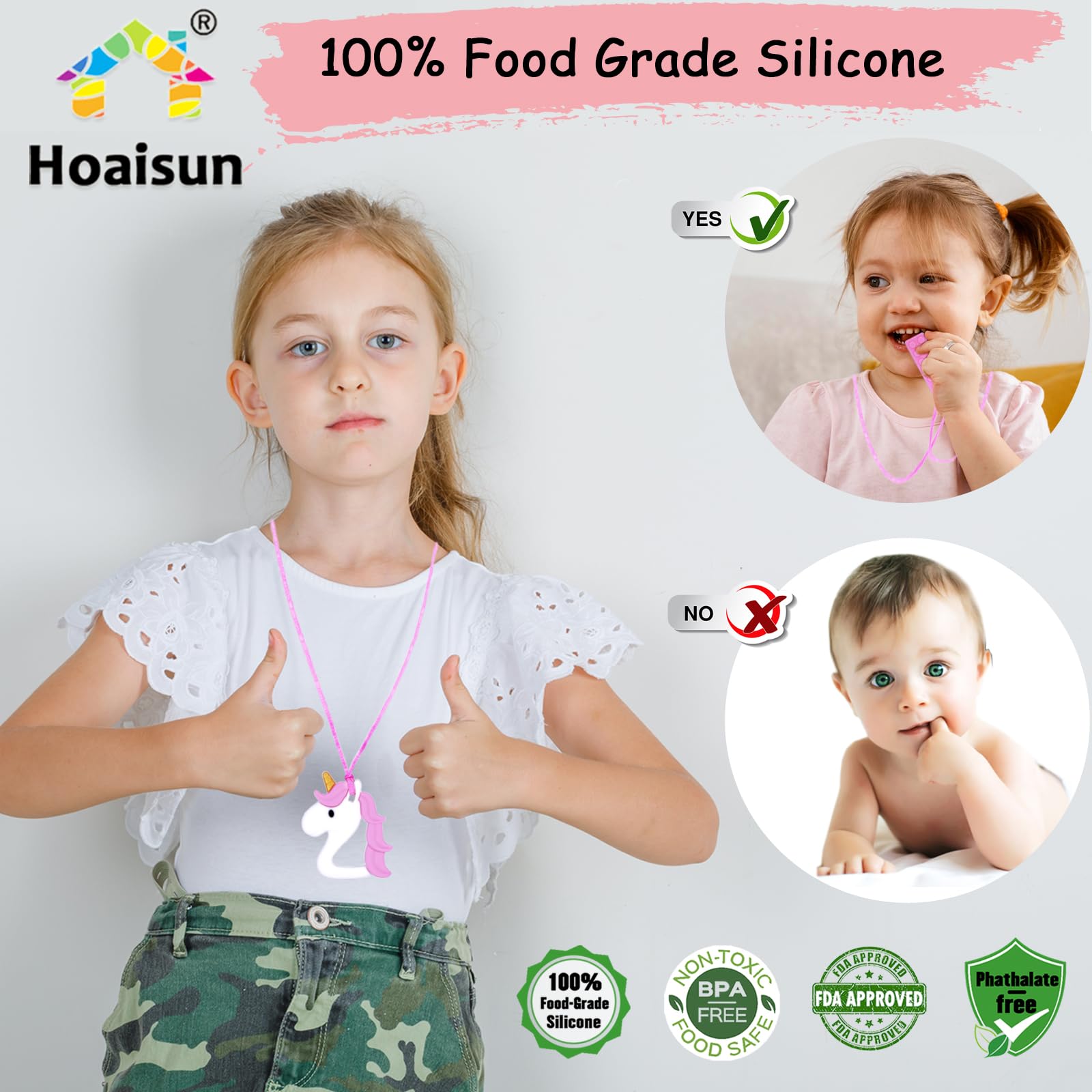 Hoaisun chew necklace donut shape helps reduce fidgeting during class.