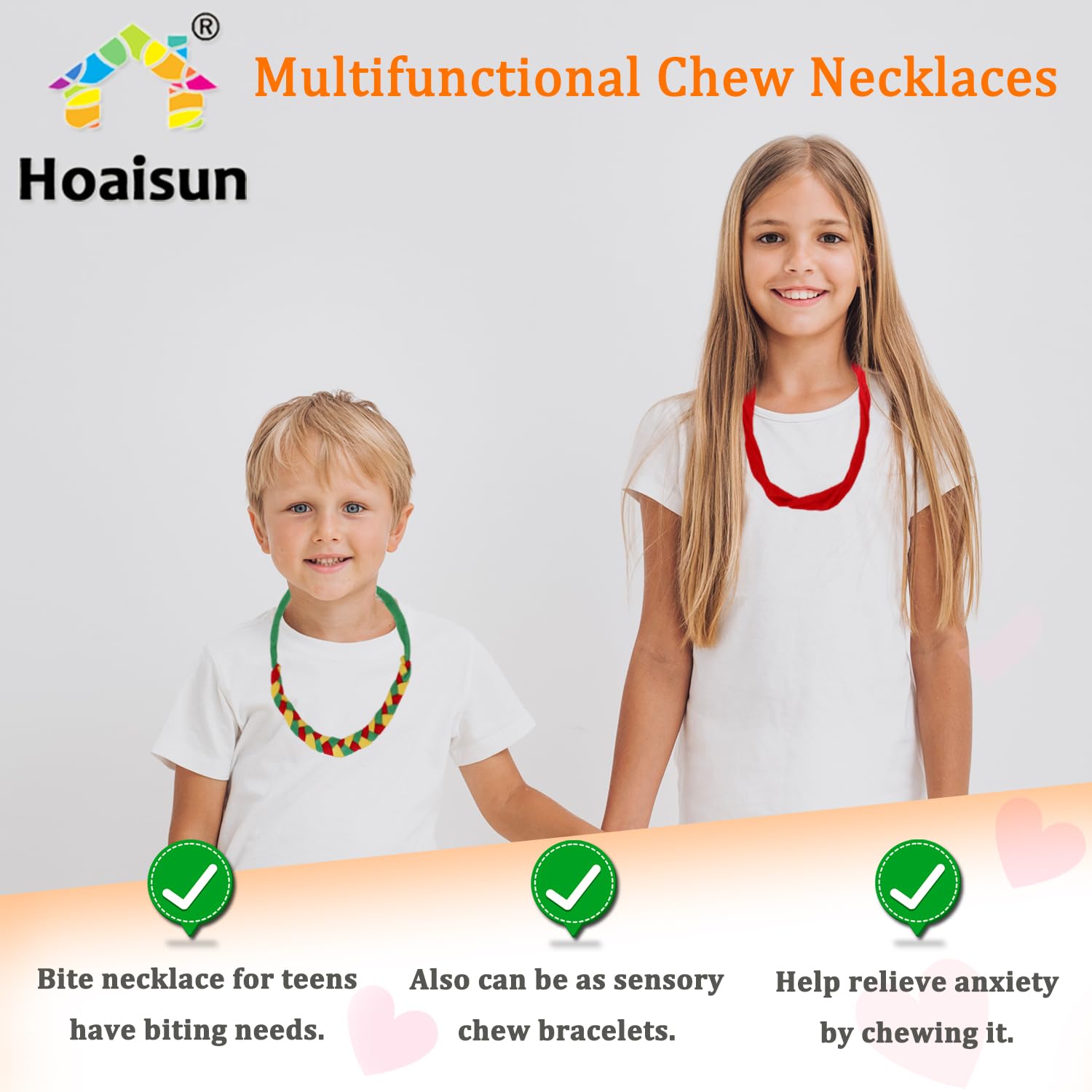 Hoaisun set of 3 velcro adjustable chew necklaces for safe use
