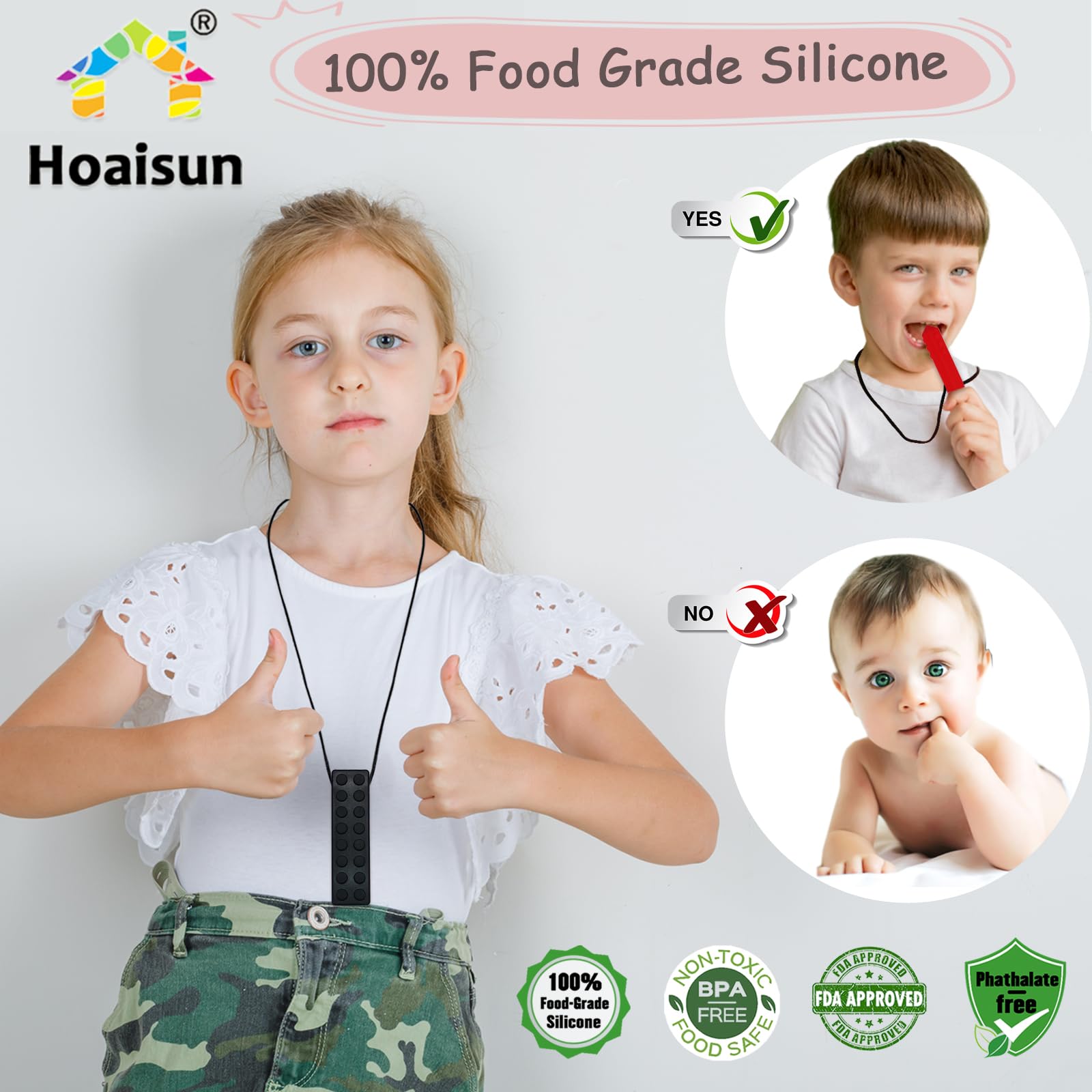 Hoaisun sensory chew necklace building-blocks for oral exploration during play.