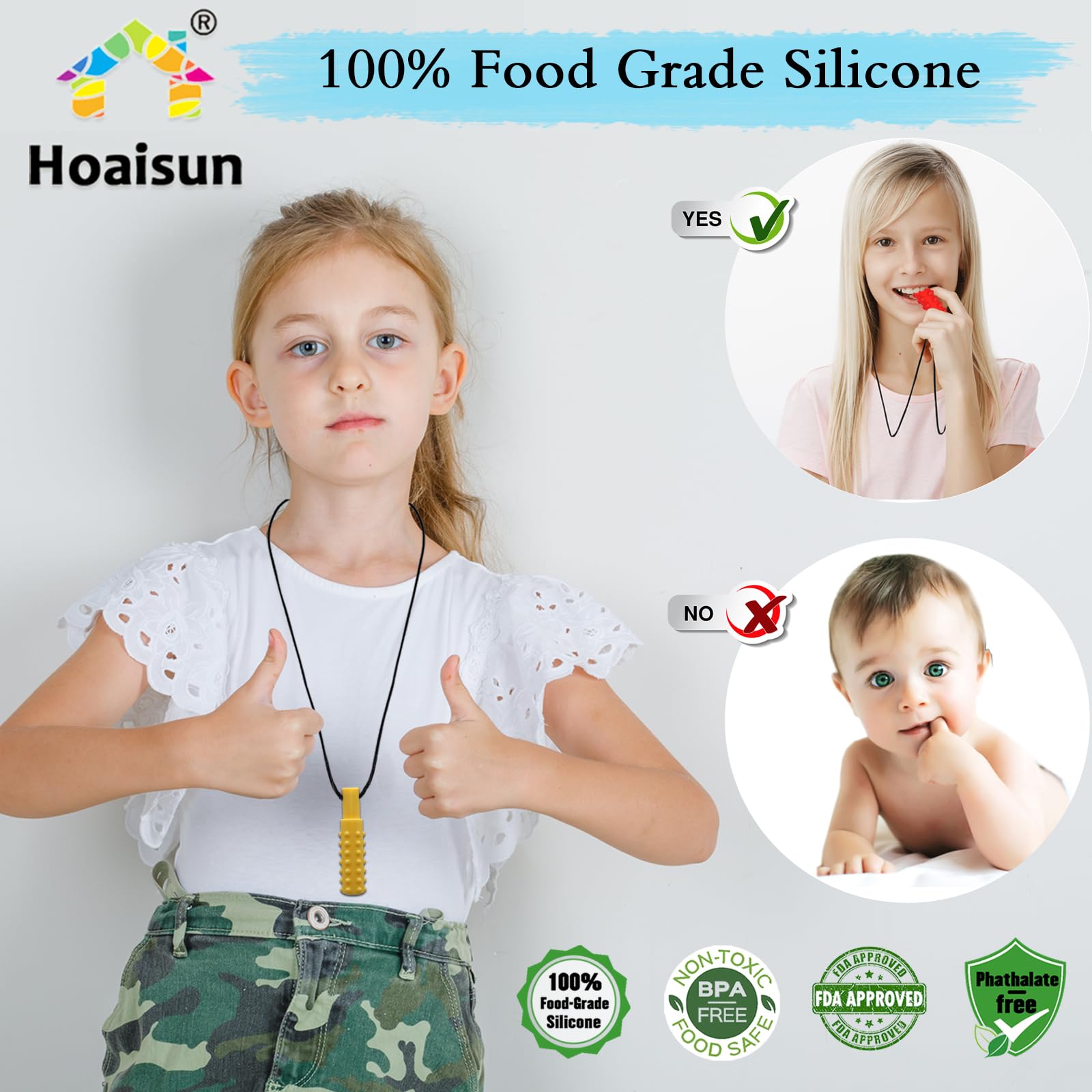Hoaisun sensory chew necklaces textured beads close-up for tactile stimulation